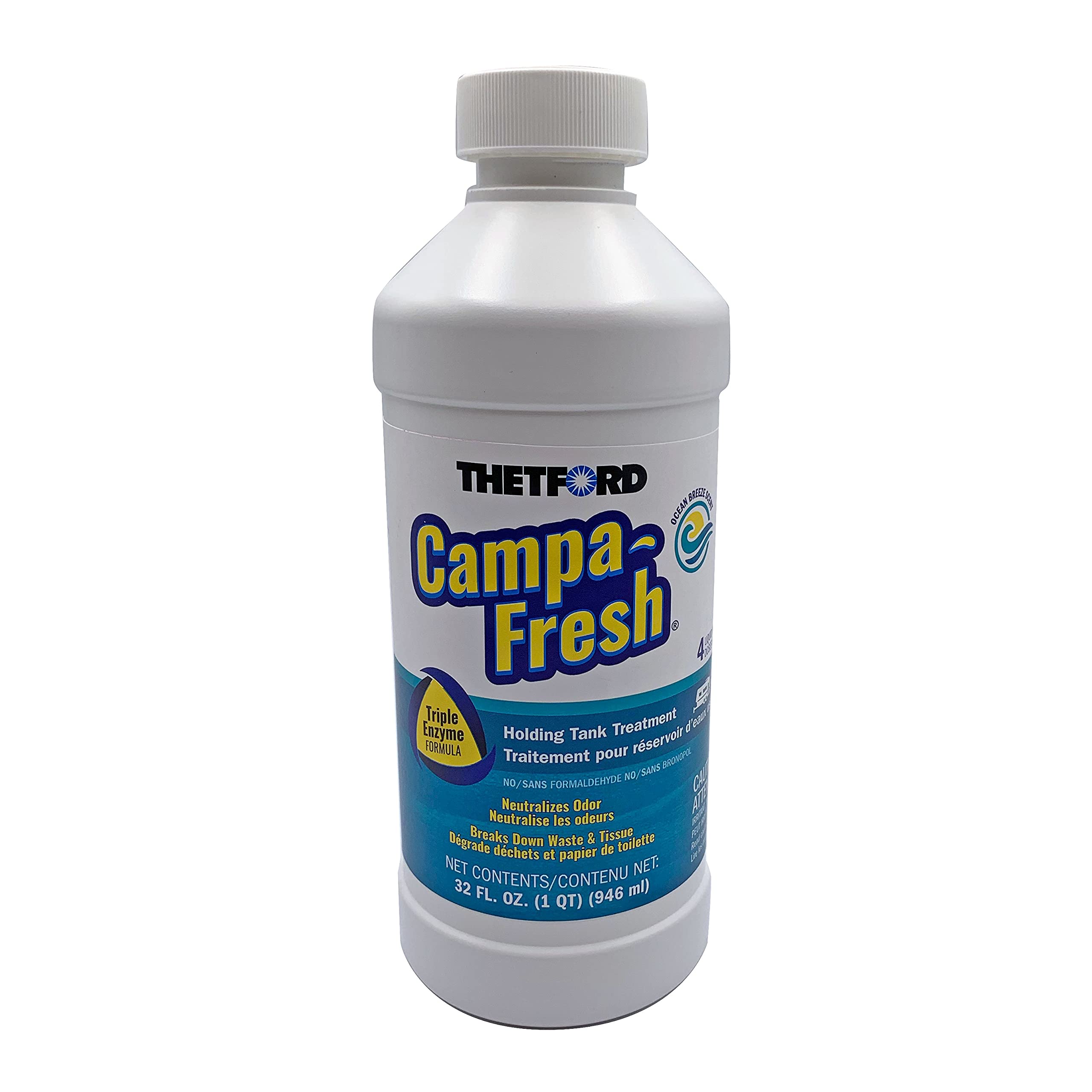 Thetford Campa-Fresh Ocean Breeze Scent Rv Holding Tank Treatment, Formaldehyde Free, Waste Digester, Septic Tank Safe, 32Oz Bottle (96714)