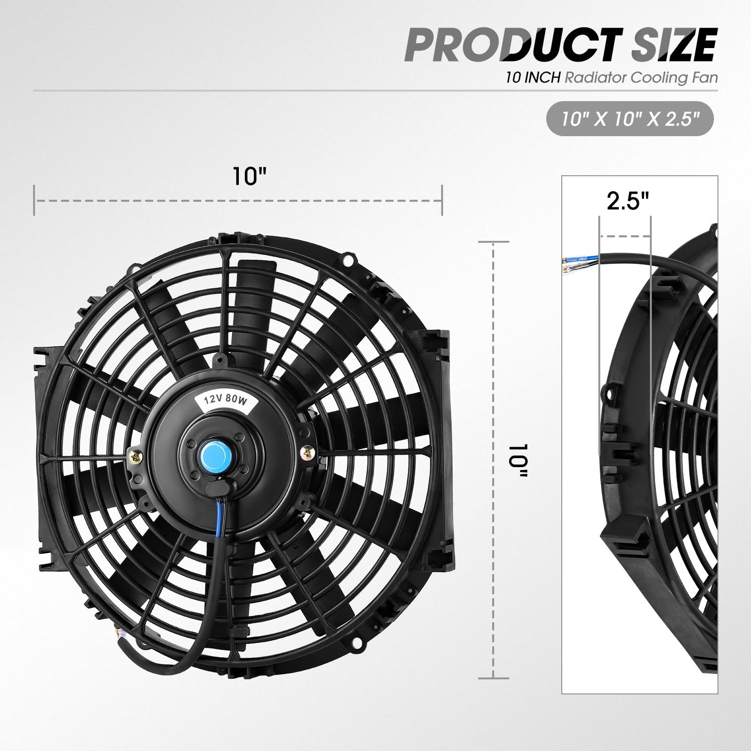 Dna Motoring 10 Inch High Performace Electric Cooling Slim Radiator Fan With Mount Kit, Black, Raf-10+Fmk