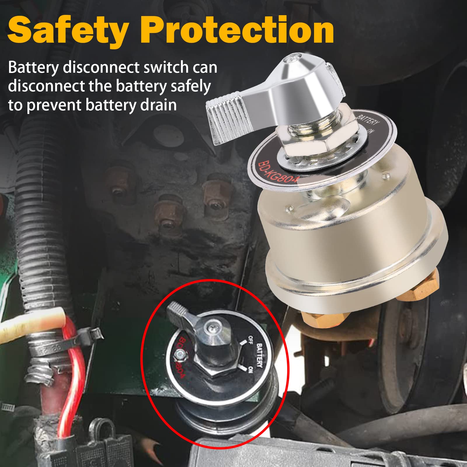 FEITON 200A Master Battery Disconnect Switch - High Current Isolator for Car, RV, Truck, Boat, ATV - Model 80005499, Aluminum