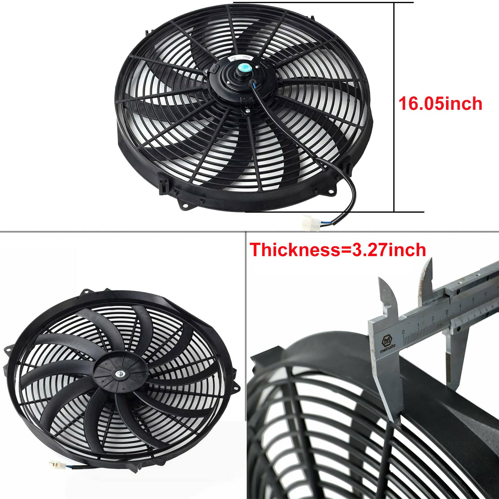 BLACKHORSE-RACING Electric Radiator Fan Kit, 16" Size, High 3000+ CFM, Includes Thermostat Wiring Switch Relay, Plastic, Black