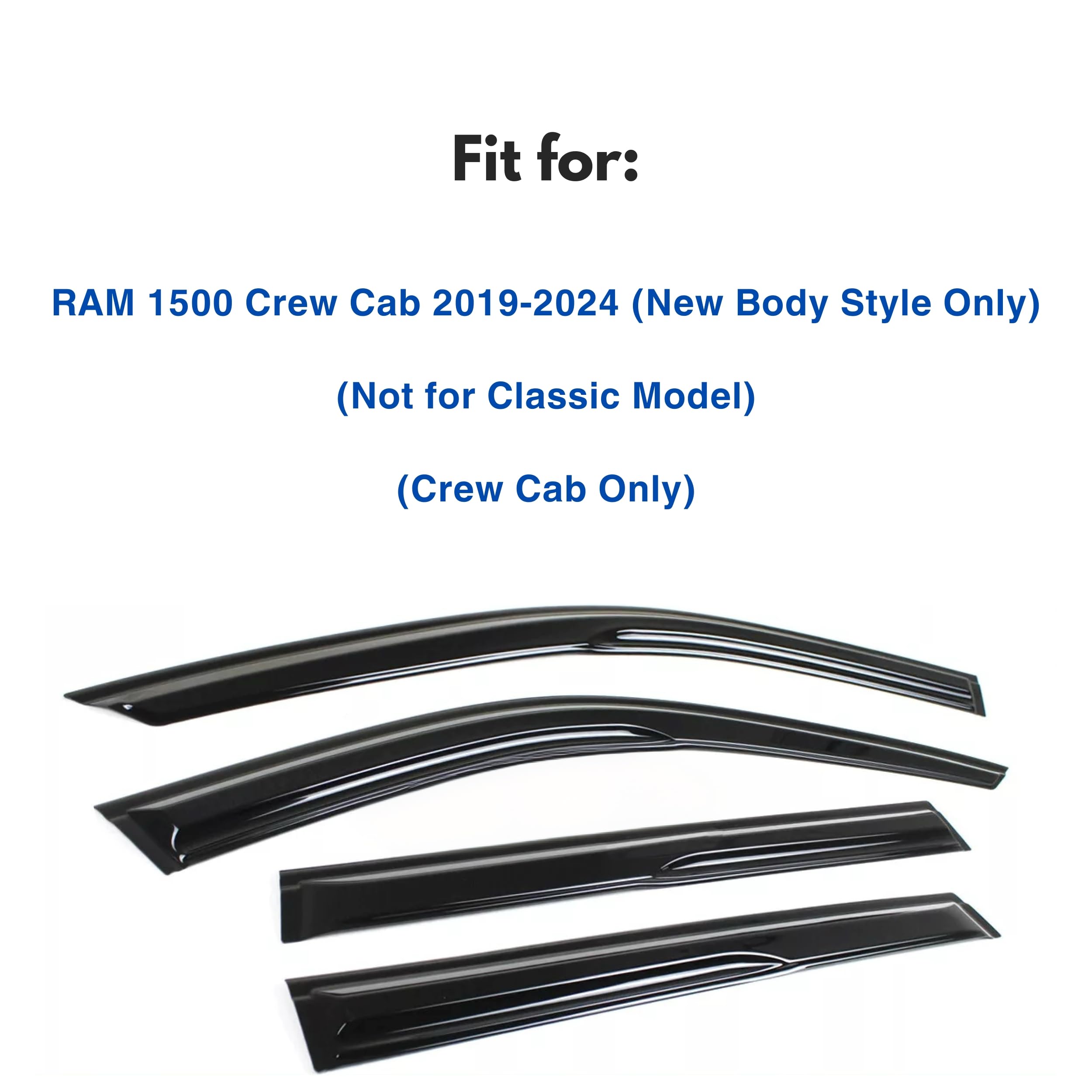 Ig Window Visor For Ram 1500 Crew Cab 2019-2024, Rain Guard Tape-On Side Vent Window Deflector Mugen Style, 2019 2020 2021 2022