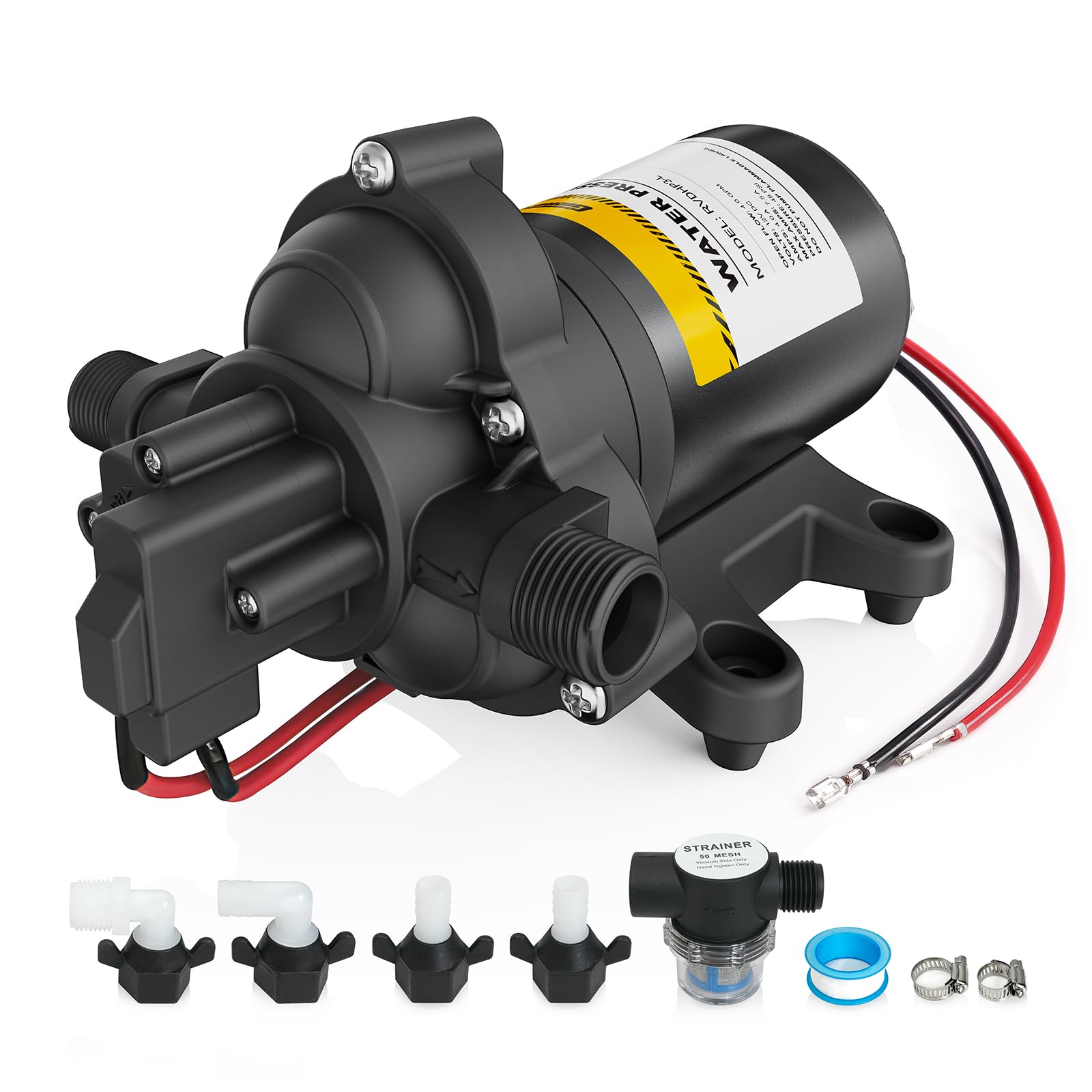 Gidrox 12V RV Water Pump, 4.0 GPM 45 PSI Diaphragm Pump, 12Volt Quiet Fresh Water Pump with Pressure Switch, Self Priming Pressu