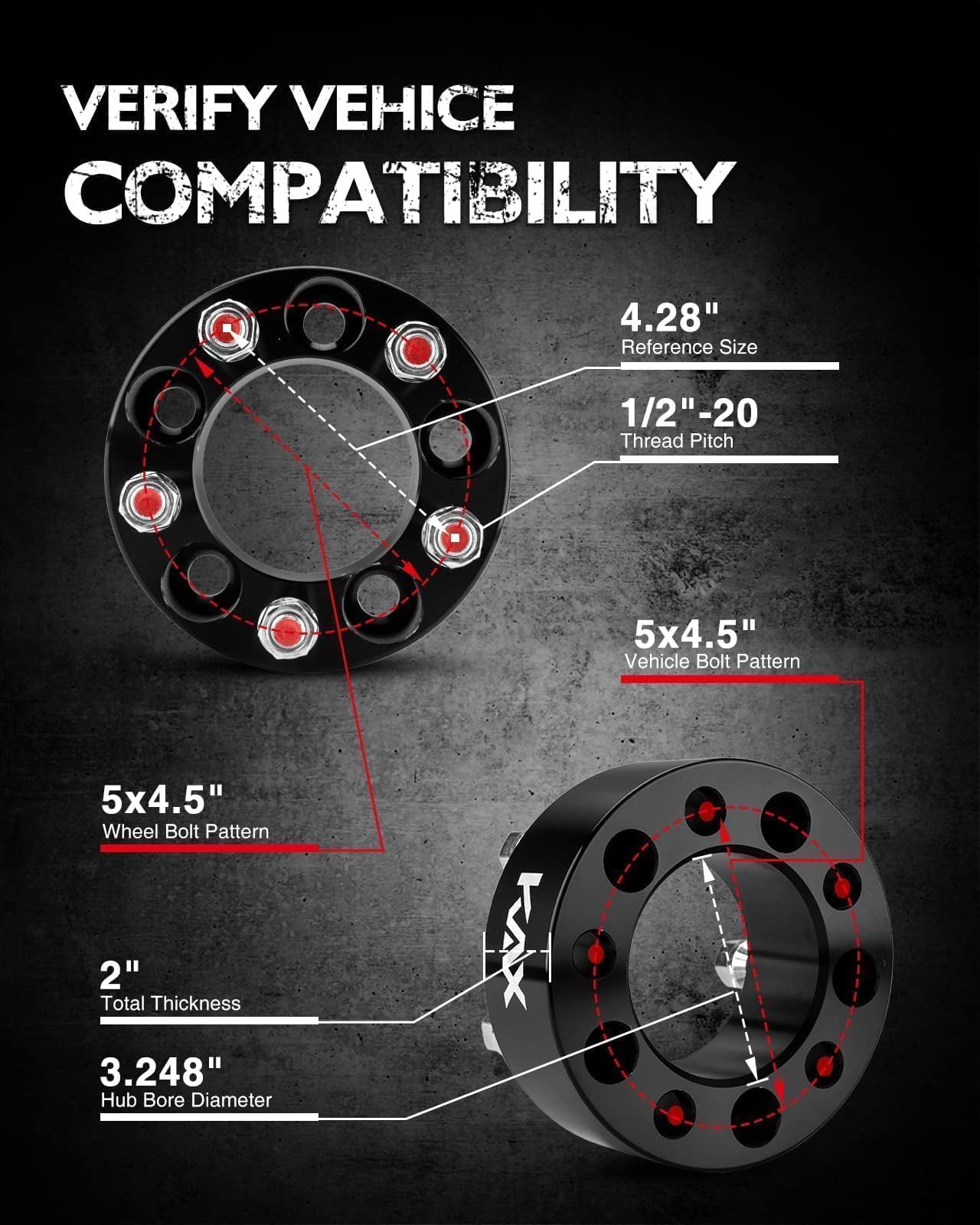 Kax 5X4.5 Wheel Spacers,2 Inch 5 Lug Centric Wheel Spacers Fit For Edge, Explorer, Ranger, Explorer Sport Trac, Grand Cherokee,