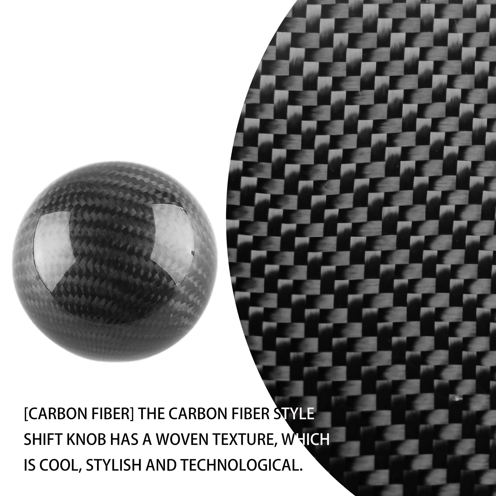 Yiuiy Round Ball Shift Knob 5 6 Speed Carbon Fiber Gear Shifter Knob For Manual Automatic Vehicles With Adapters M12X1.25 M8X1.2