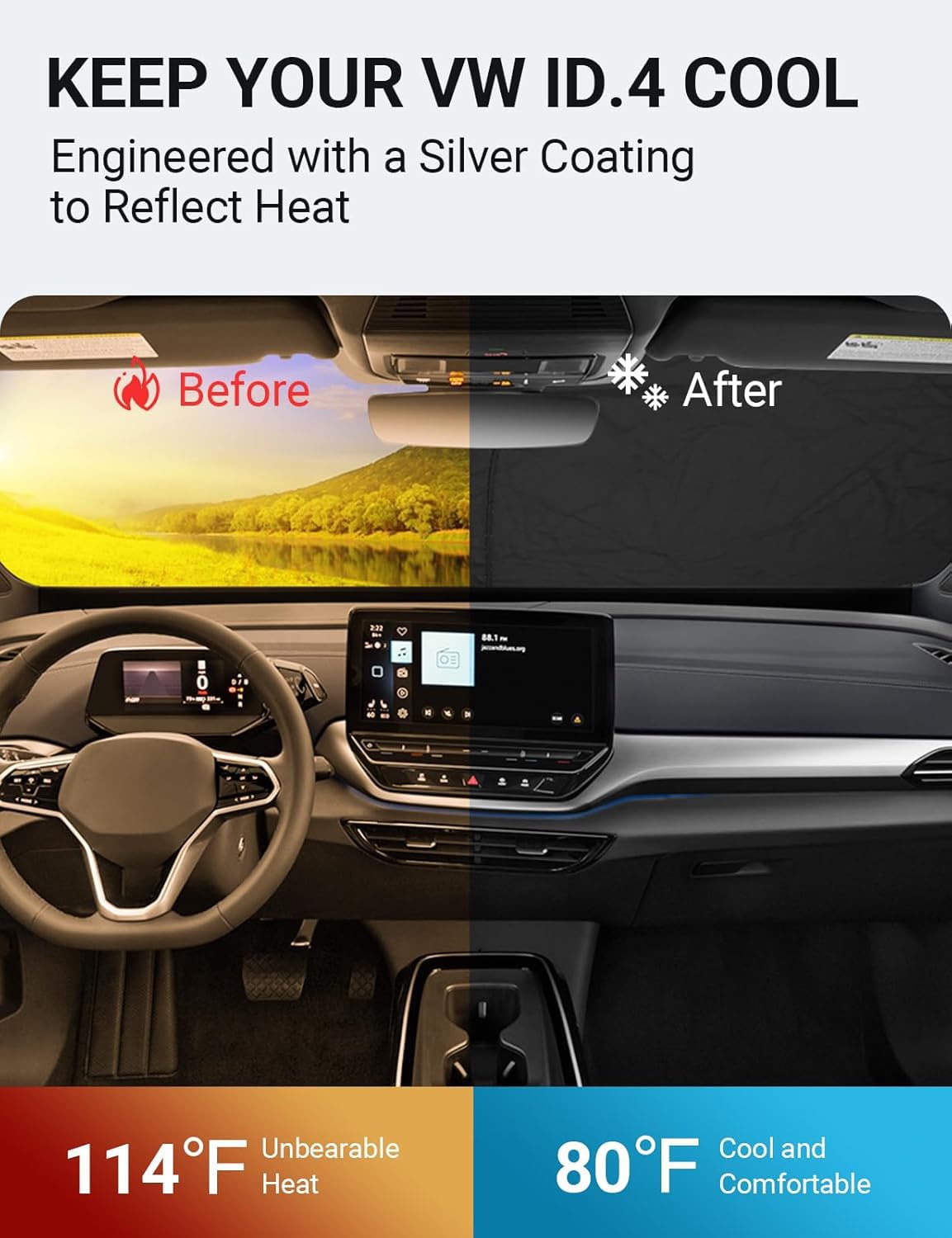 Proadsy 2025 Upgrade Windshield Sun Shade Custom Fit Volkswagen Vw Id.4 2021-2024 2025 4-Layer Foldable Front Sunshade Protector