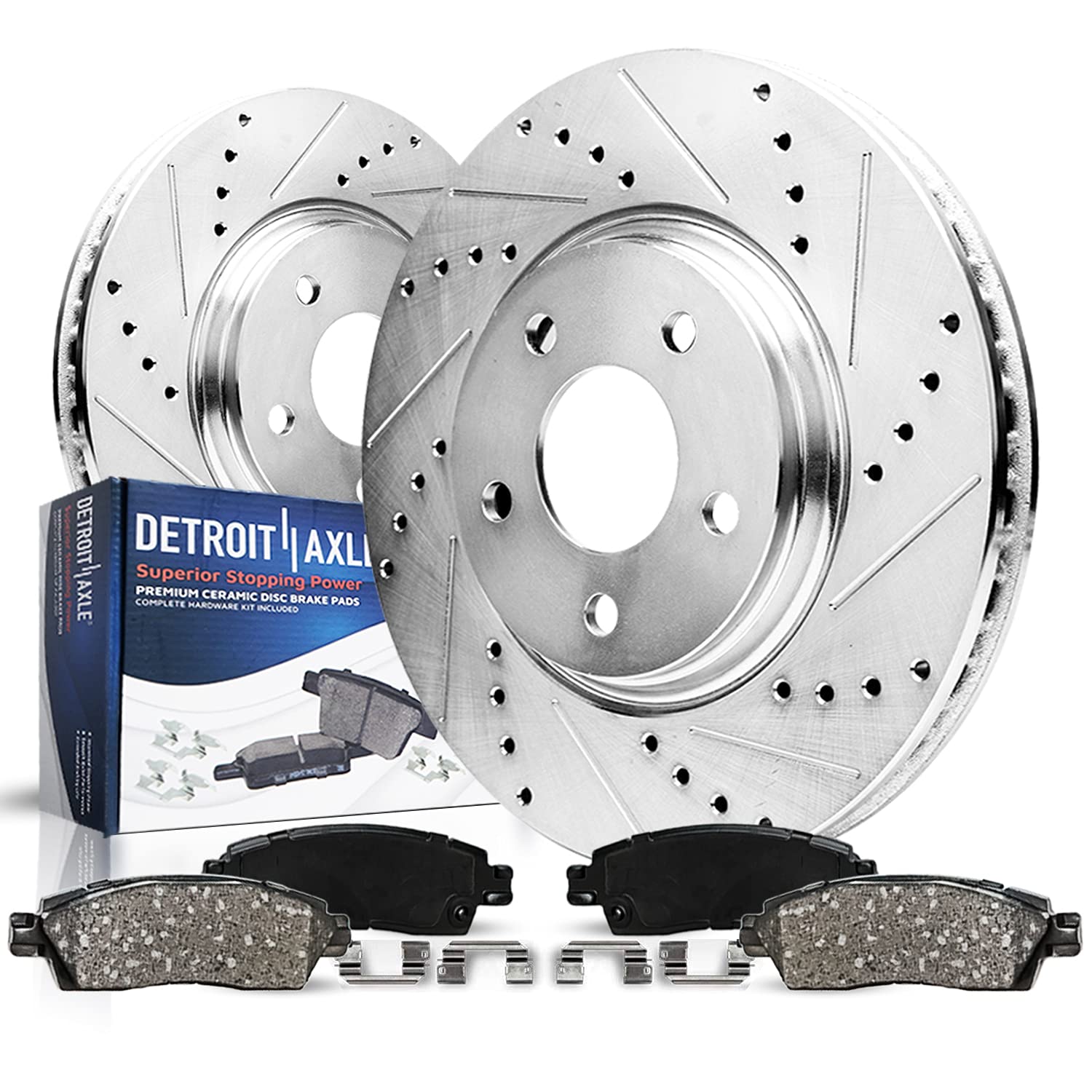 Detroit Axle - Front Brake Kit for 05-23 Chrysler 300 08-23 Dodge Challenger 06-23 Charger 05-08 Magnum, Drilled and Slotted Dis
