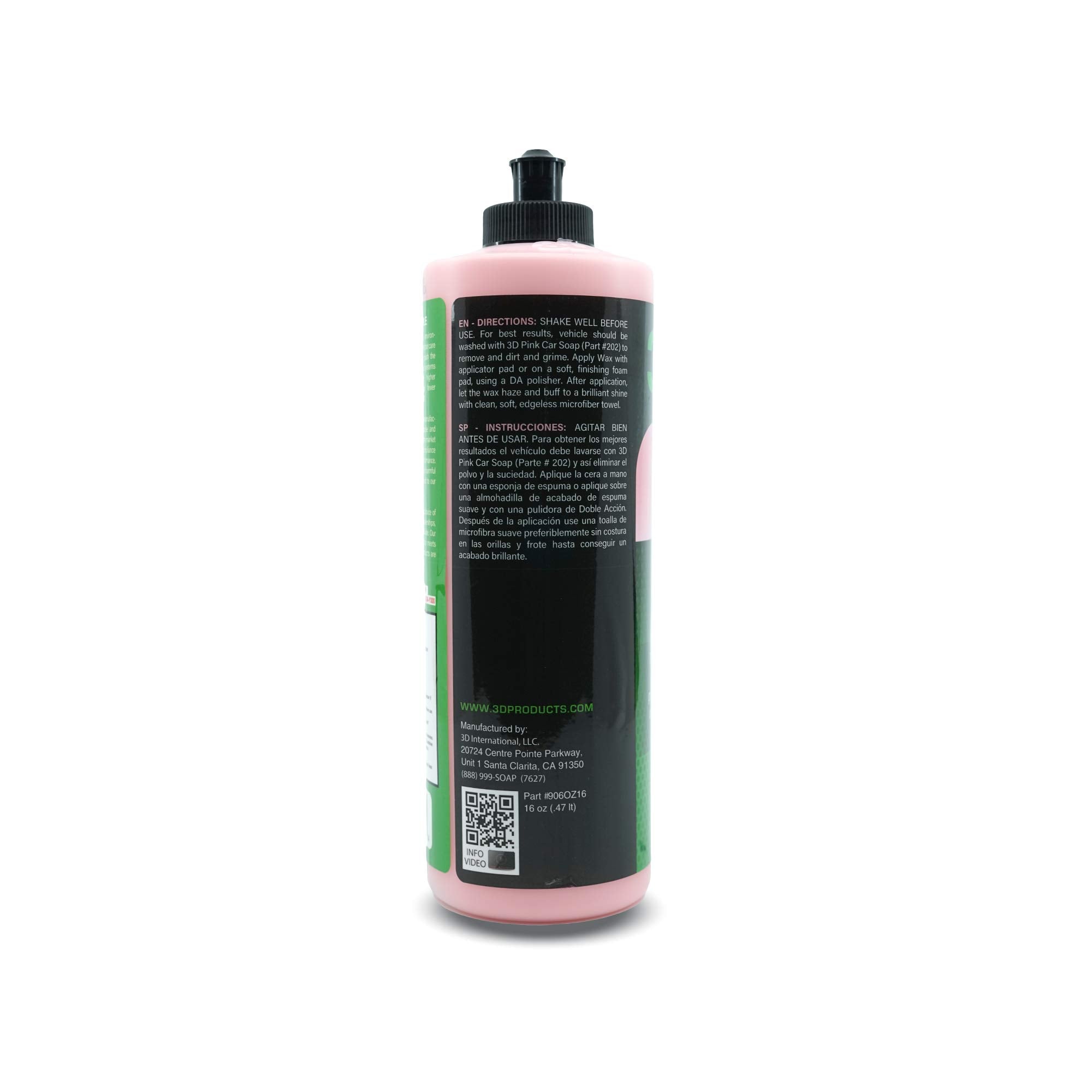 3D Cherry Wax - Deep Gloss Carnauba Wax for Dark Paint - UV Protection - 16oz