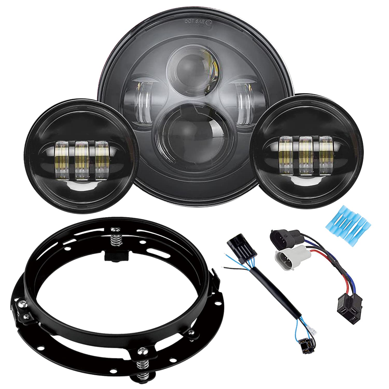 Sunpie Motorcycle 7 Inch Head Light Black Compatible With H_Arley Road King, Compatible With Road/Electra/Street Glide With 4-1/