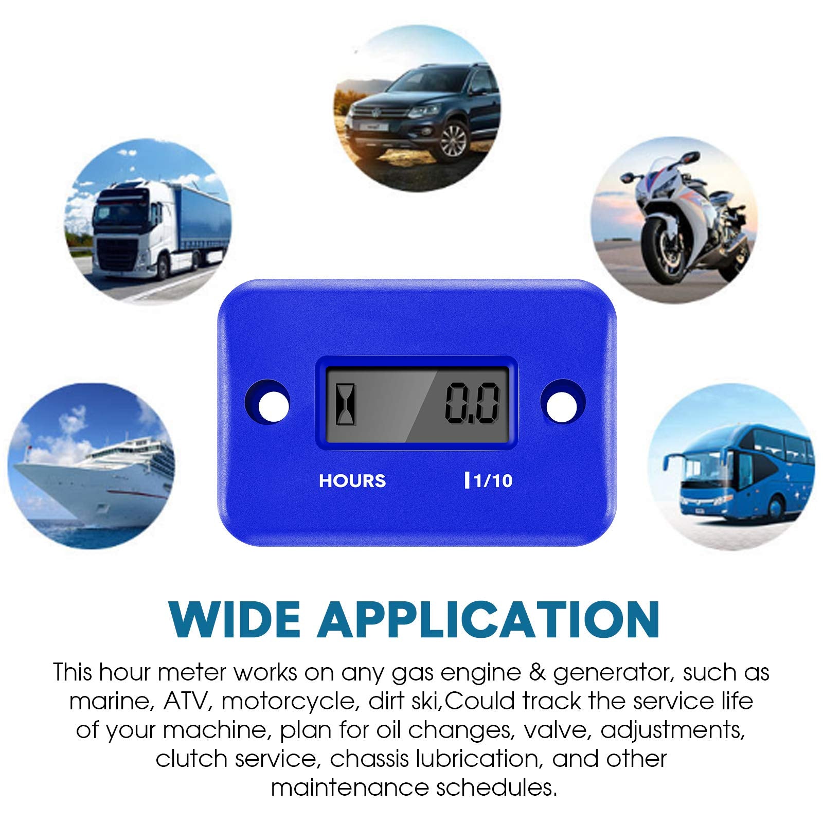 2 Pieces Inductive Hour Meter for Gas Engine Lawn Mower Dirt Bike Motorcycle Motocross Snowmobile Karting Marine ATV Boat Outboa