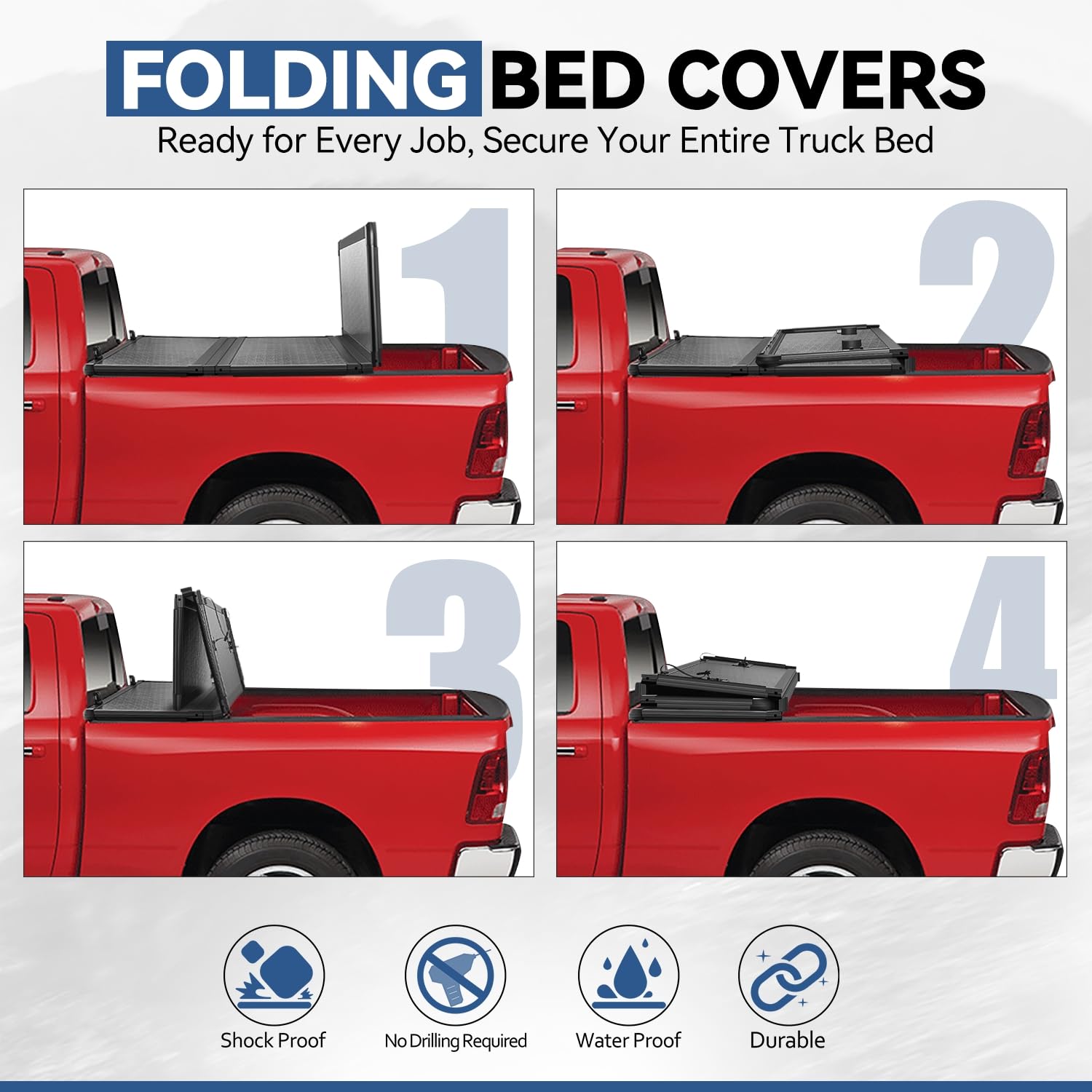 Auto Dynasty Soft Tri-Fold Tonneau Cover for 1989-2004 Toyota Pickup/Tacoma, 6.3Ft Bed, Matte Black Vinyl