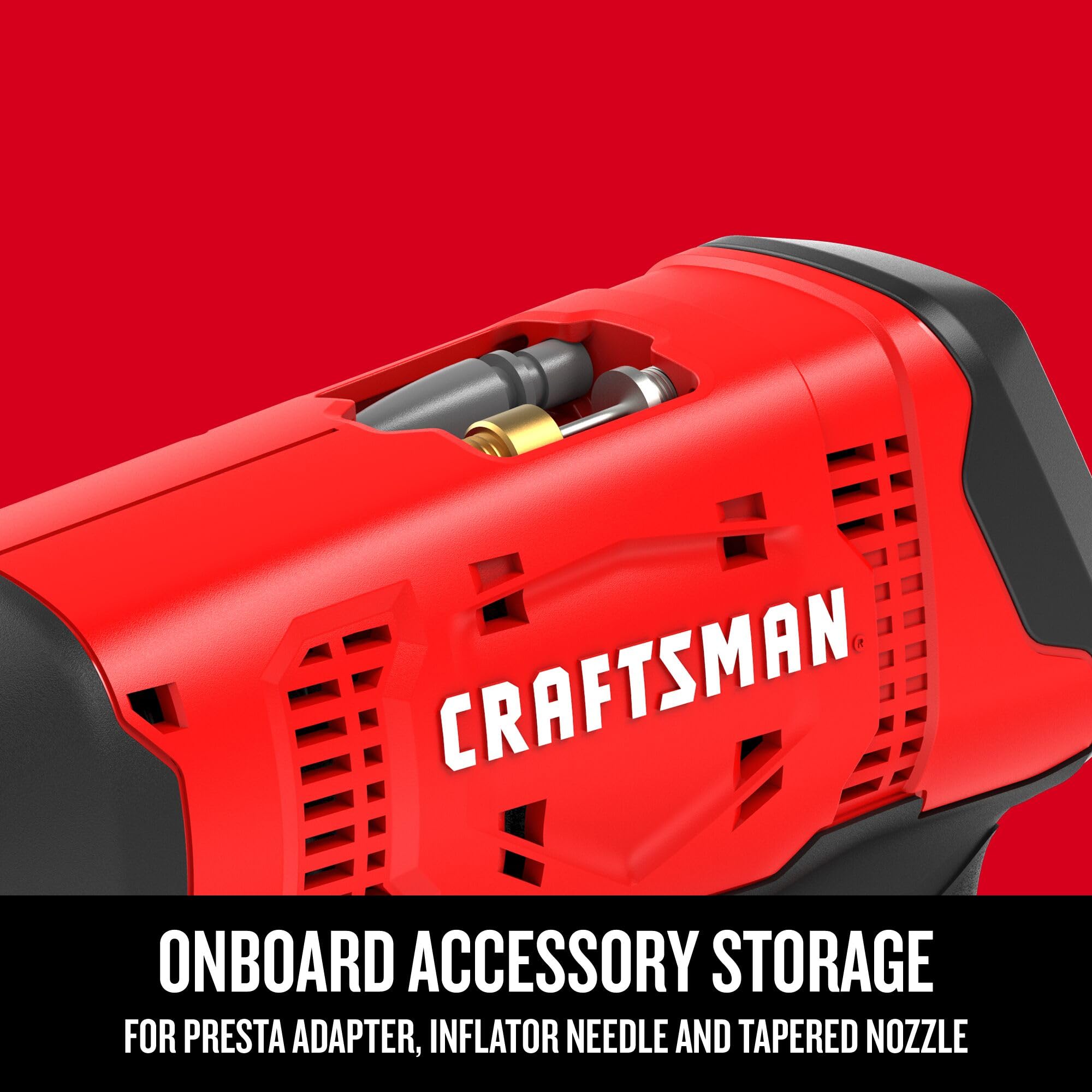 CRAFTSMAN V20 Cordless Tire Inflator, 150 PSI, Digital Gauge, Model CMCE521B, Red, Bare Tool Only