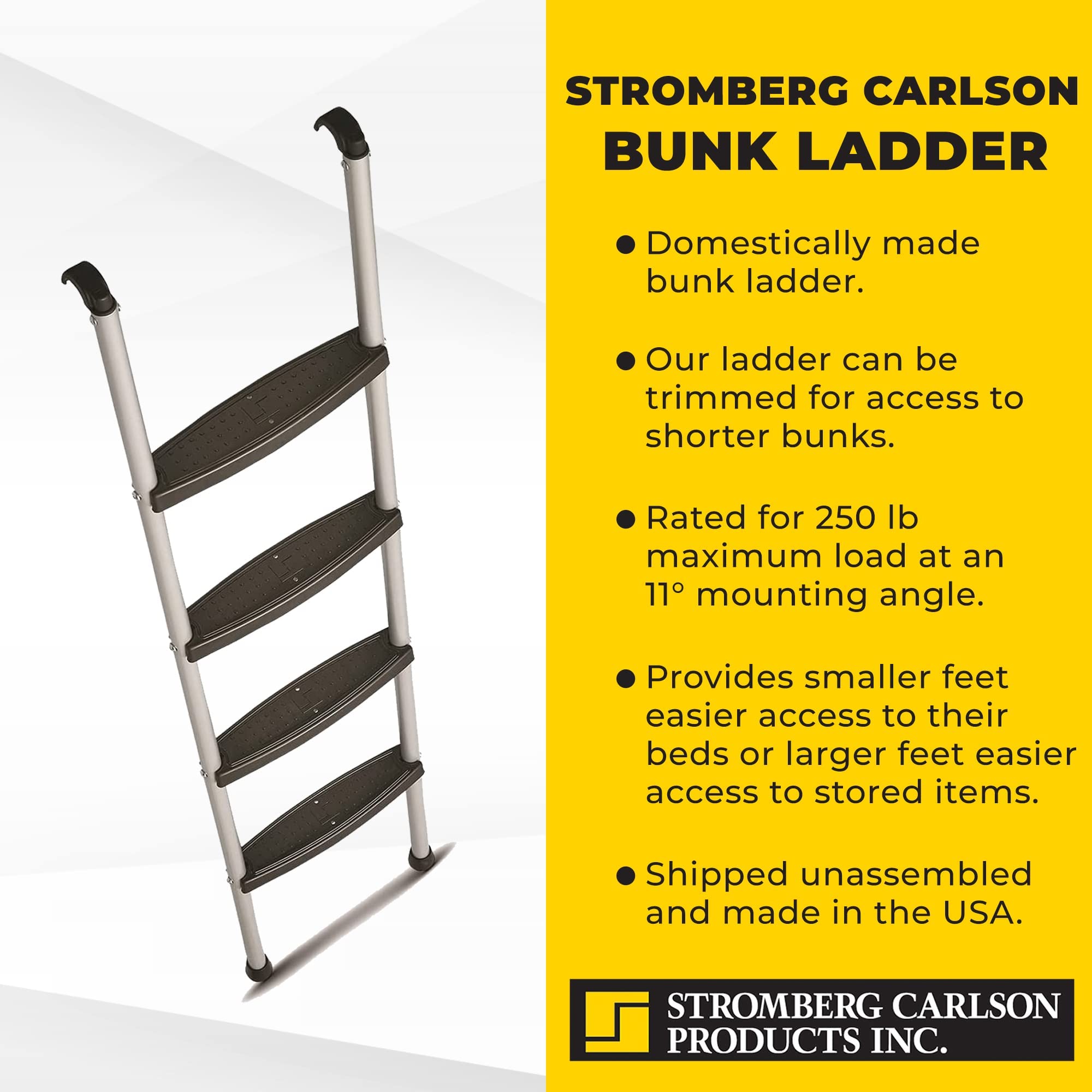 Stromberg Carlson Interior Bunk Ladder, Kd, Rv Bunk Ladder, Bunk Bed Ladder With Injection Molded Treads, Hooks And Mounting Hardware Included, Can Be Used As Dorm Loft Ladder - Black 60