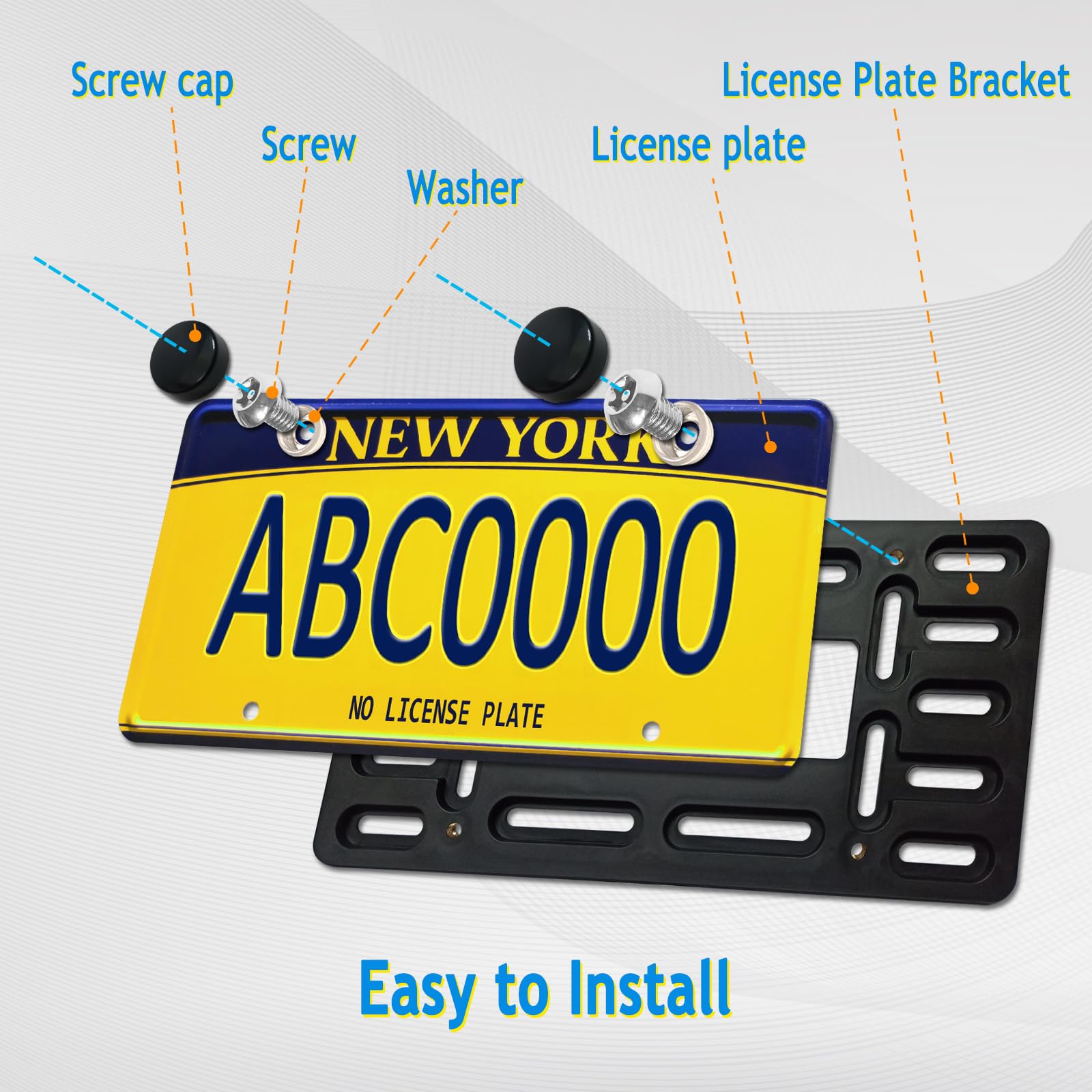Aootf Front License Plate Bracket Holder - Universal Front Bumper License Plate Mounting Kit, 2 Drill Holes Car Tag Adapter With