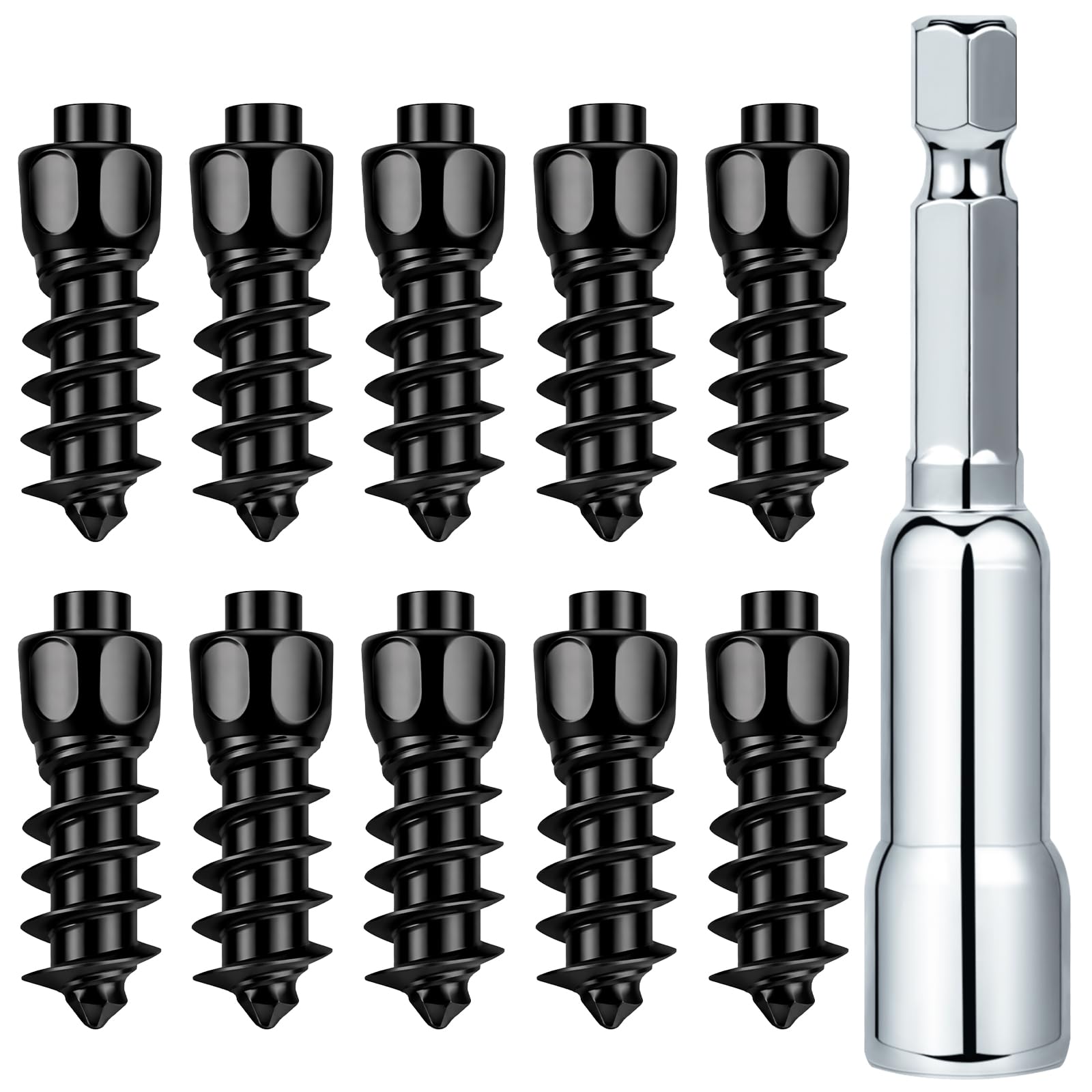 Frienda 400 Pcs Snow Carbide Screw Tire Studs Black 4 x 12 mm Wheel Tyre Snow Spike Trim Screw in Tire Studs with Installation T