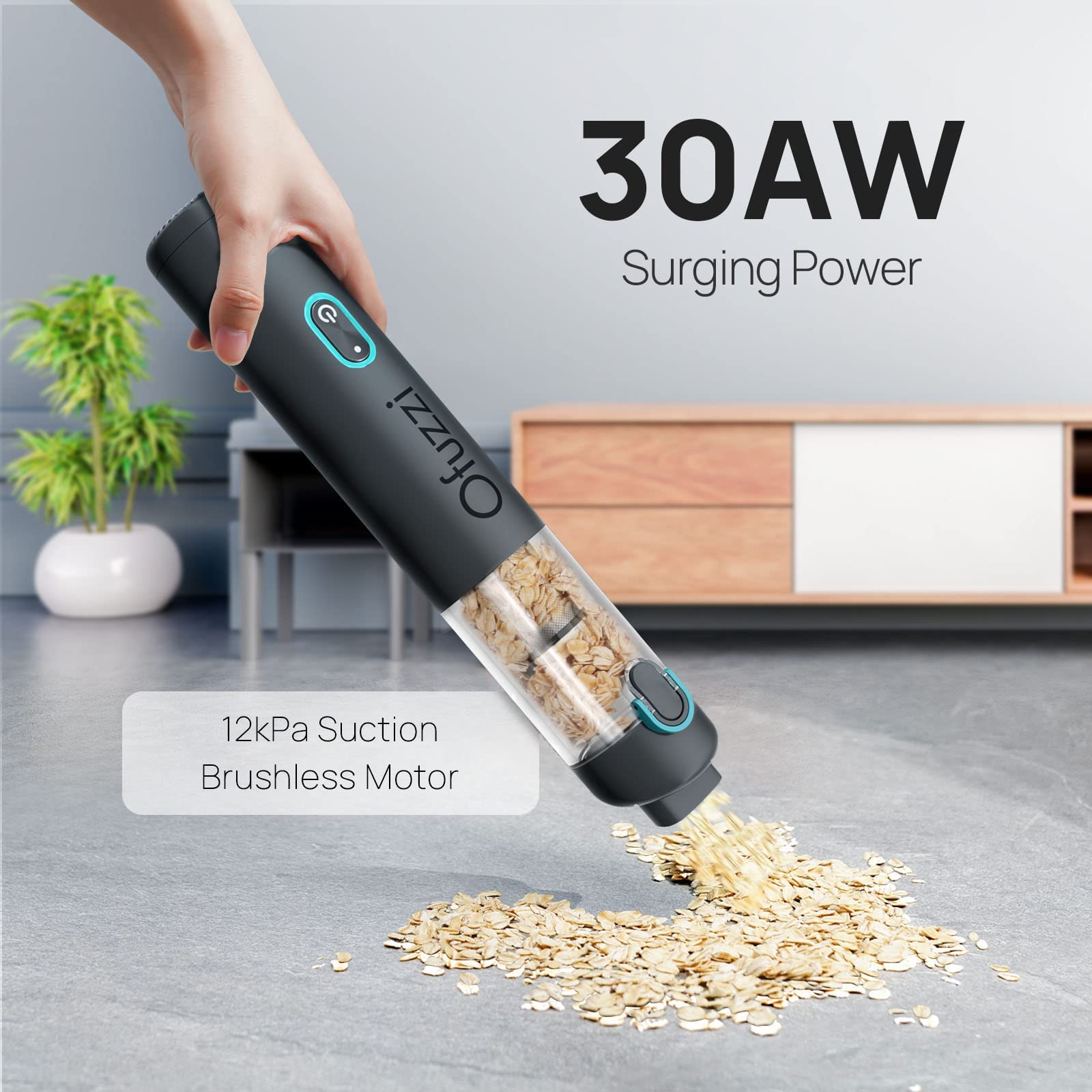 Ofuzzi H8 Apex Portable Car Vacuum Cleaner, 12000Pa, 1.2lbs, USB-C Charging, Gray