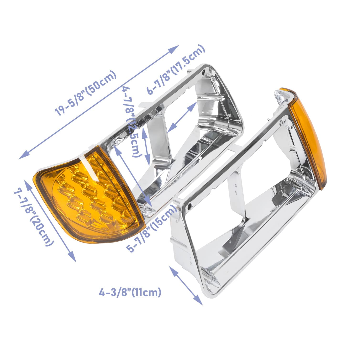 Hecasa Headlight Bezel W/Led Compatible With 1989-2002 Freightliner Fld120 Turn Signal Light Lamp 3 Wires Replacement For A06-20