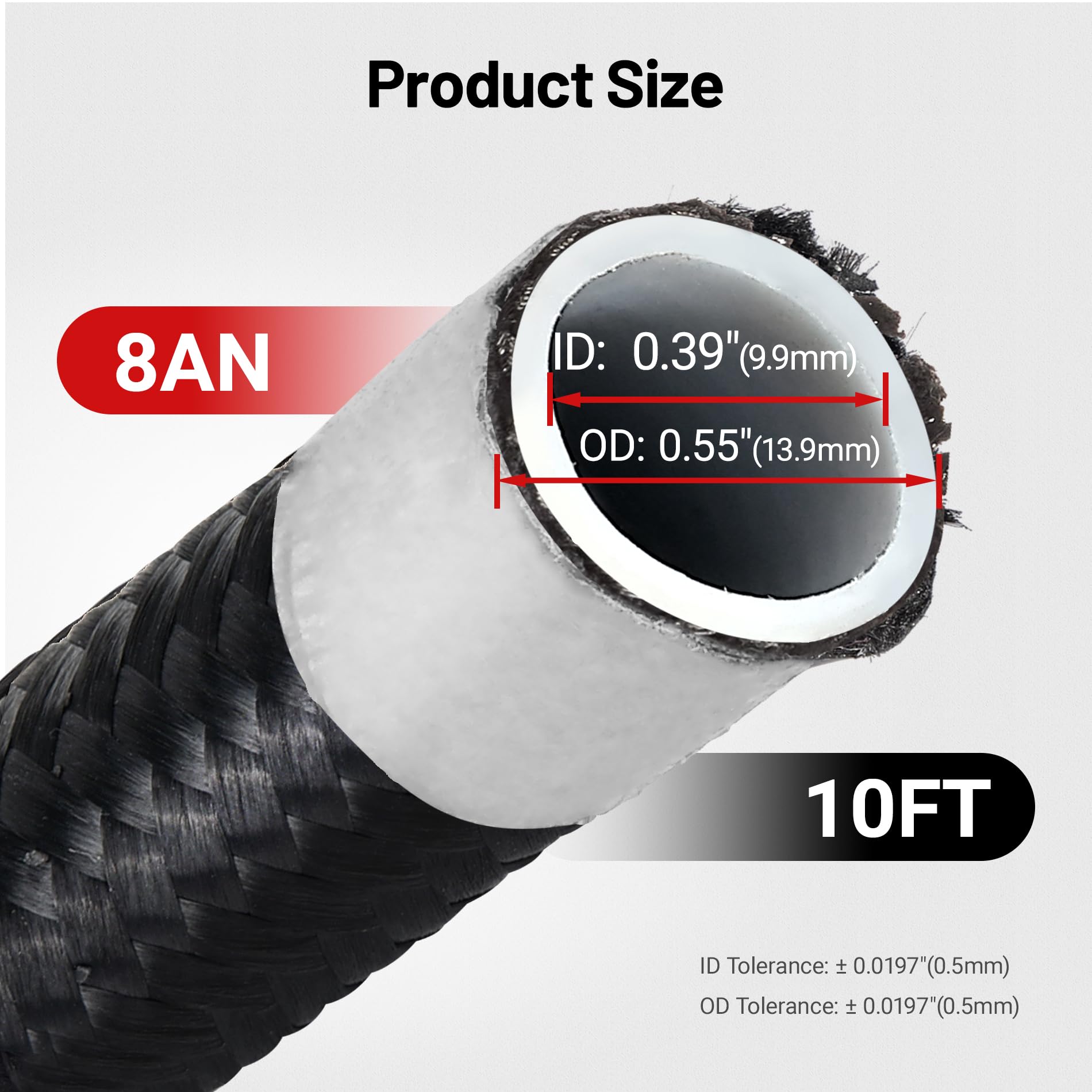 Evil Energy 8An Ptfe Fuel Line Kit,An8 E85 Nylon Braided Fuel Hose 10Ft Black&Red