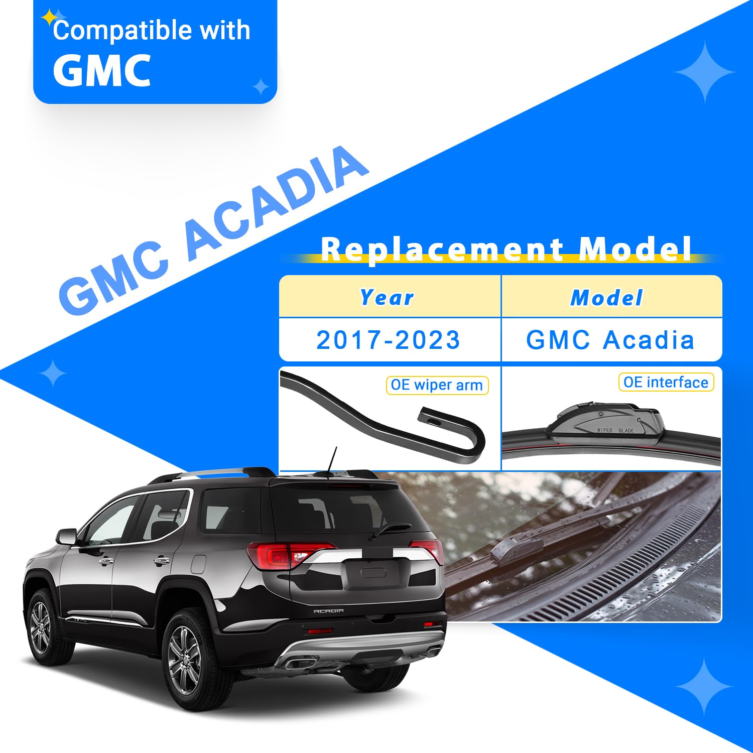 Raintok Windshield Wiper Blades Replacement For 2017-2023 Gmc Acadia Original Factory Quality Front Rear Wipers Blade Set For My