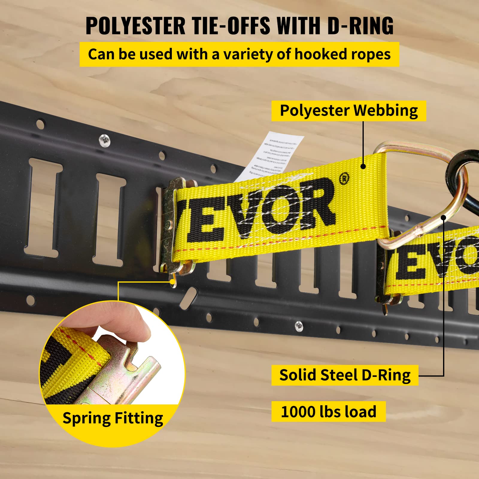 Vevor E-Track Tie-Down Rail Kit, 5' E Tracks Set, 18Pcs Includes 4 Steel Rails & 2 Single Slots & 6 O-Rings & 4 Tie-Offs W/D-Ring & 2 Ratchet Straps, Cargo Motorcycles Bikes Securing Accessories