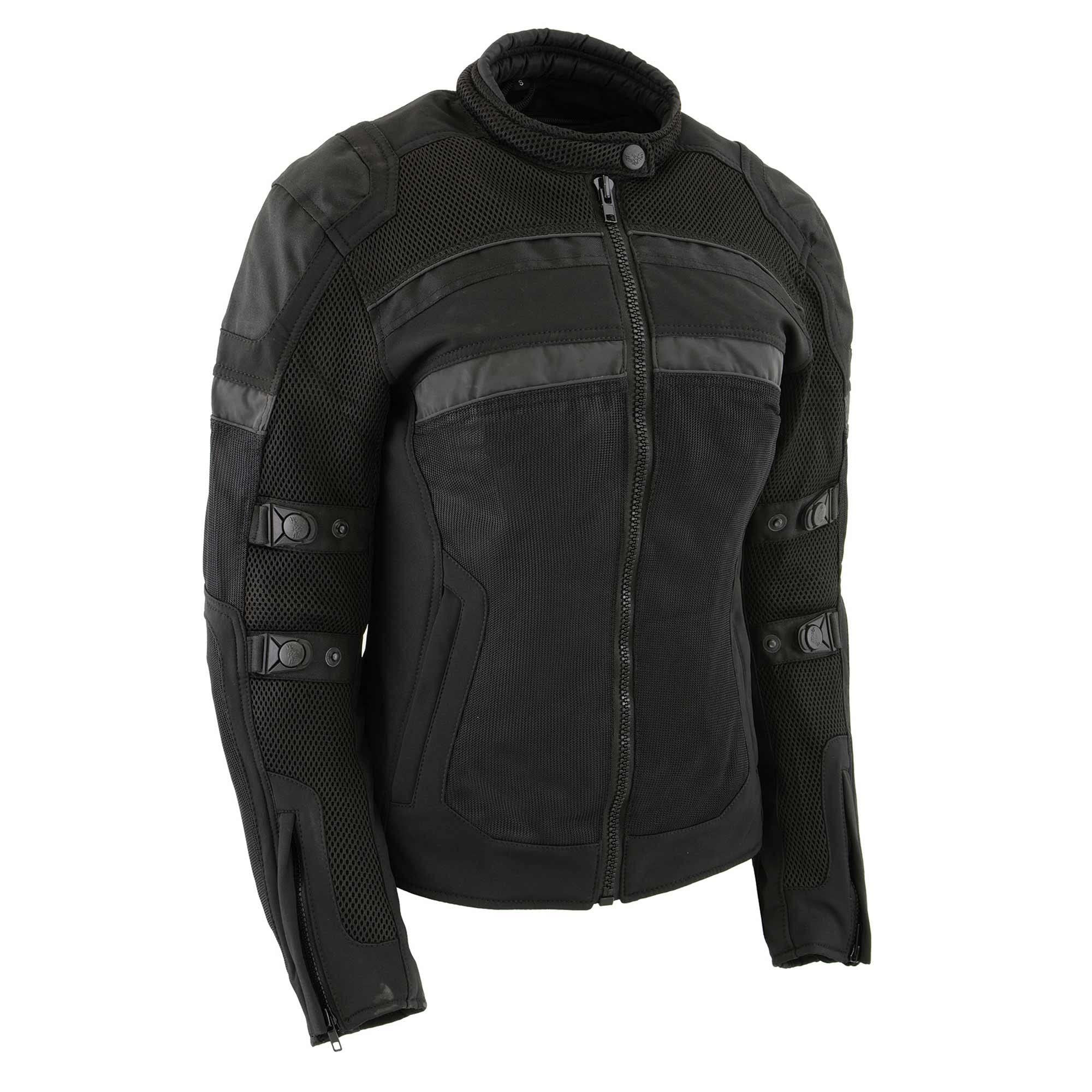 Milwaukee Leather Mpl2775 Black Armored Textile Motorcycle Jacket For Women - All Season Jacket W/Removable Liner - Medium