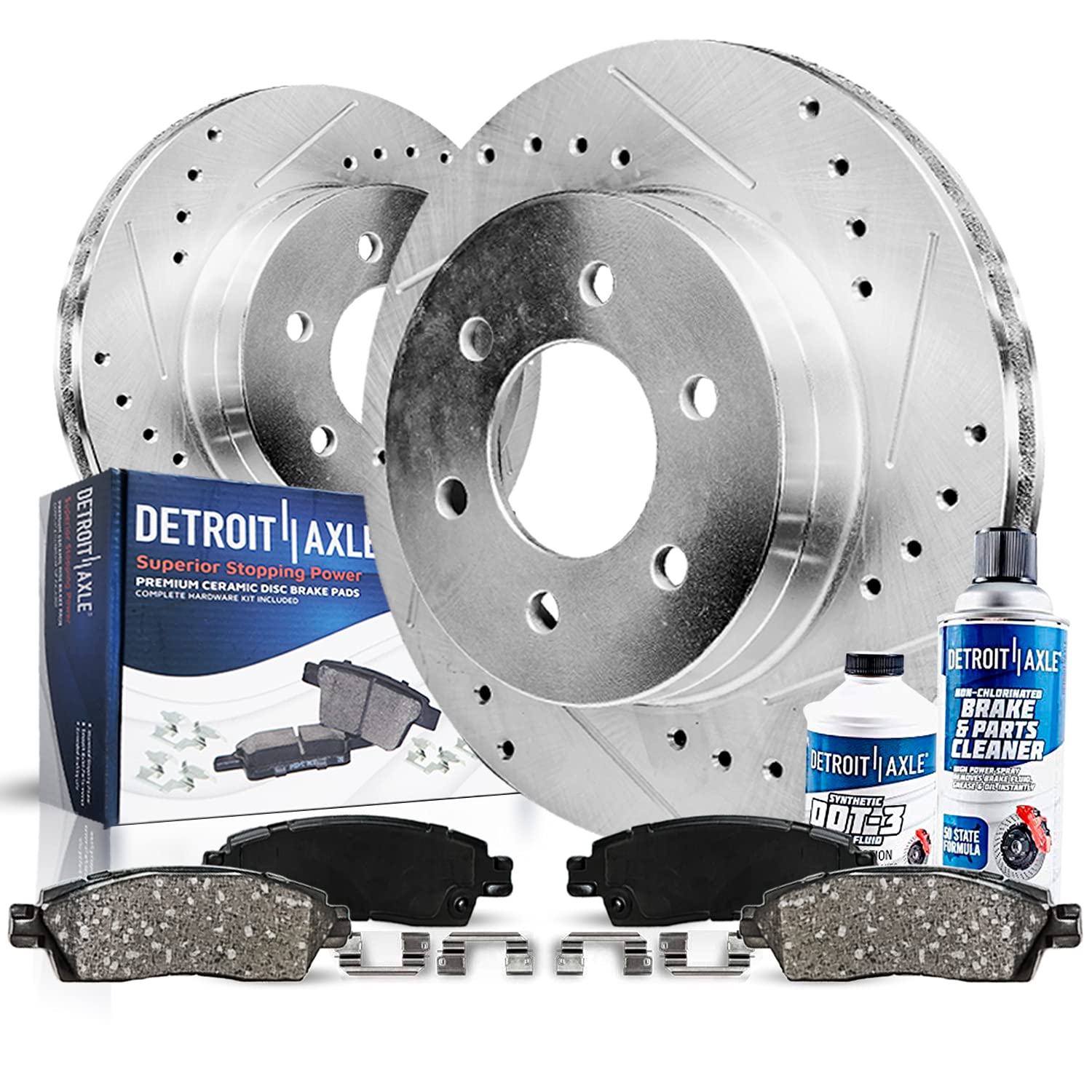 Detroit Axle - Front Brake Kit for 04-09 Cadillac SRX Replacement 2004 2005 2006 2007 2008 2009 Drilled & Slotted Disc Brake Rot