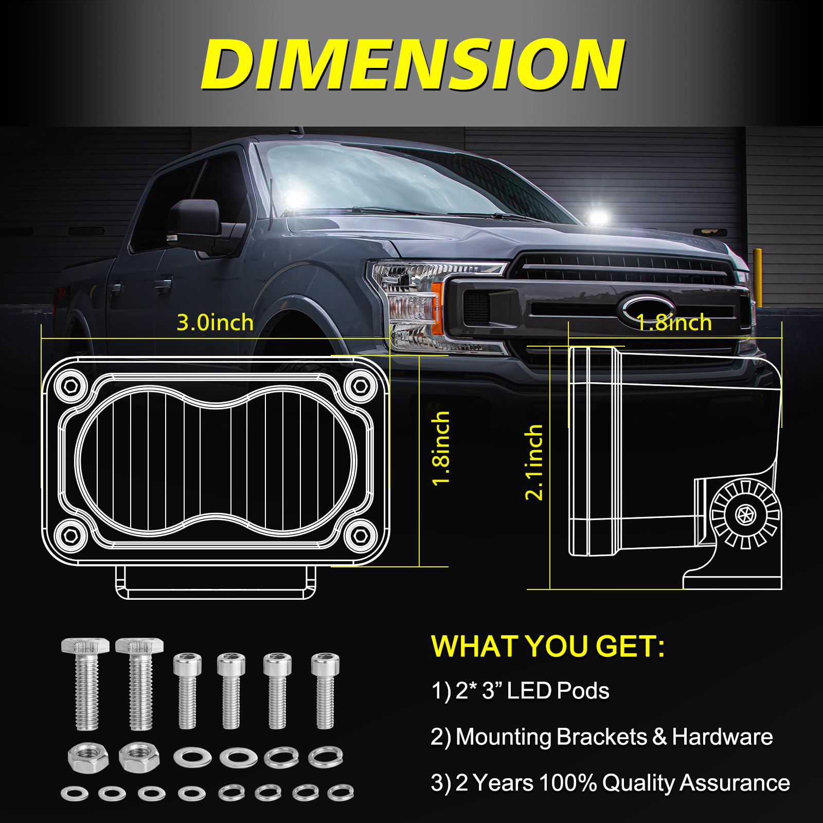 AKD Part LED Pods 3 Inch 40W Flood CREE Off Road Lights, White, Aluminum, 2 Pack for Truck, UTV, ATV, Motorcycle, Dirt Bike