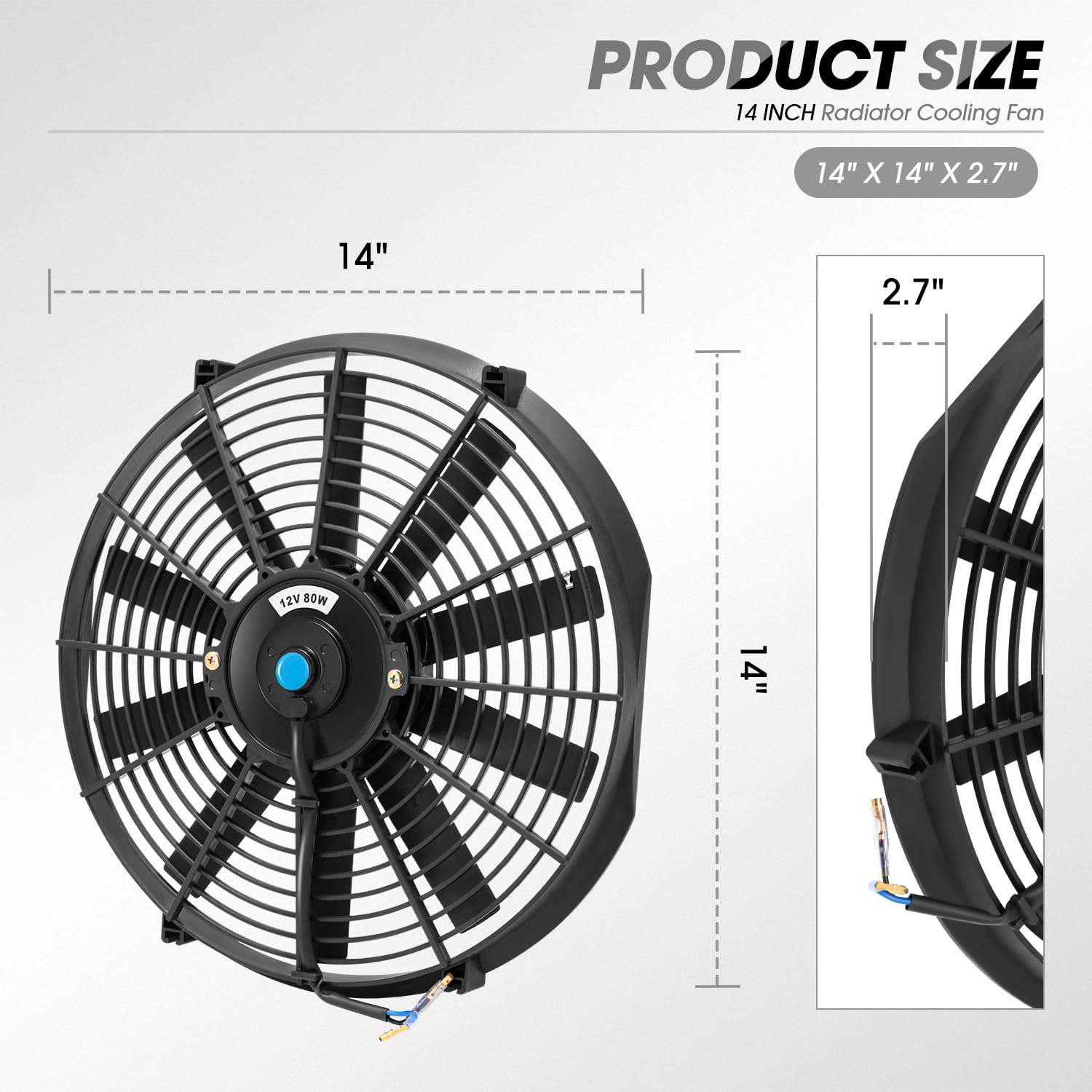 Dna Motoring 14 Inch High Performace Electric Cooling Slim Radiator Fan With Mount Kit, Black, 2Pcs, Raf-14+Fmk-X2