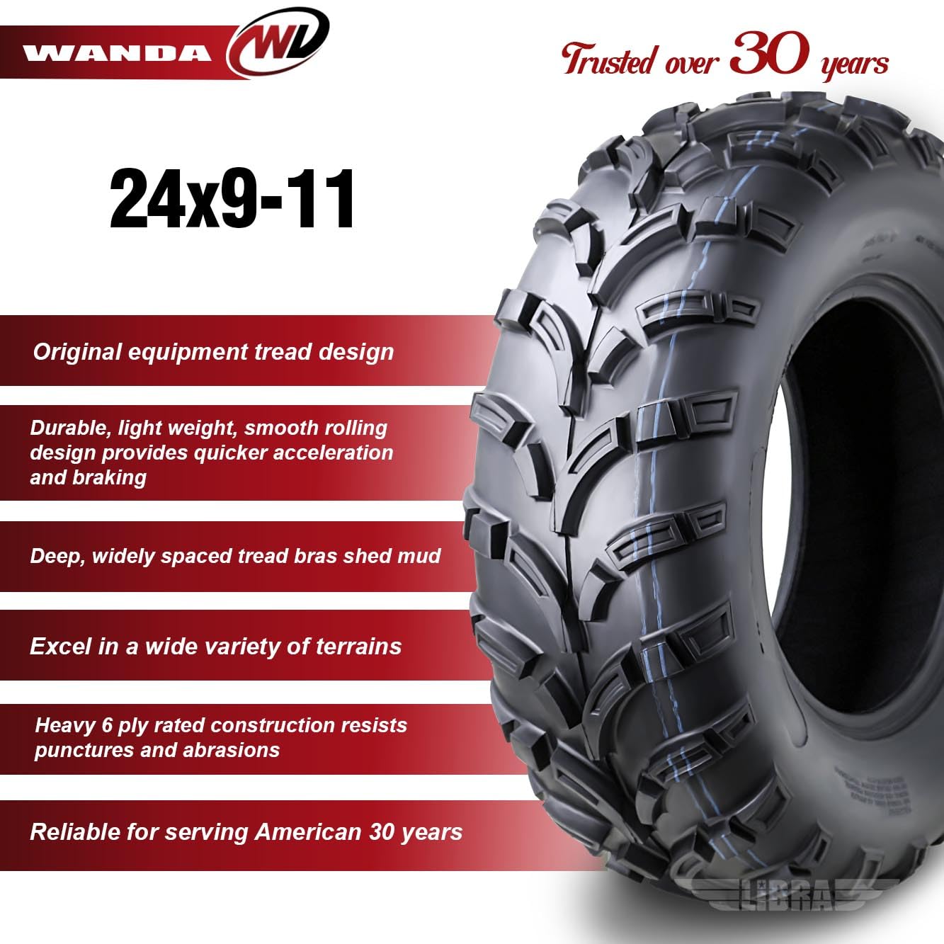Wanda Utv Atv Tires 24X9-11 24X9X11 225/70-11 /6Pr Lit Mud P373 Set 2-10427