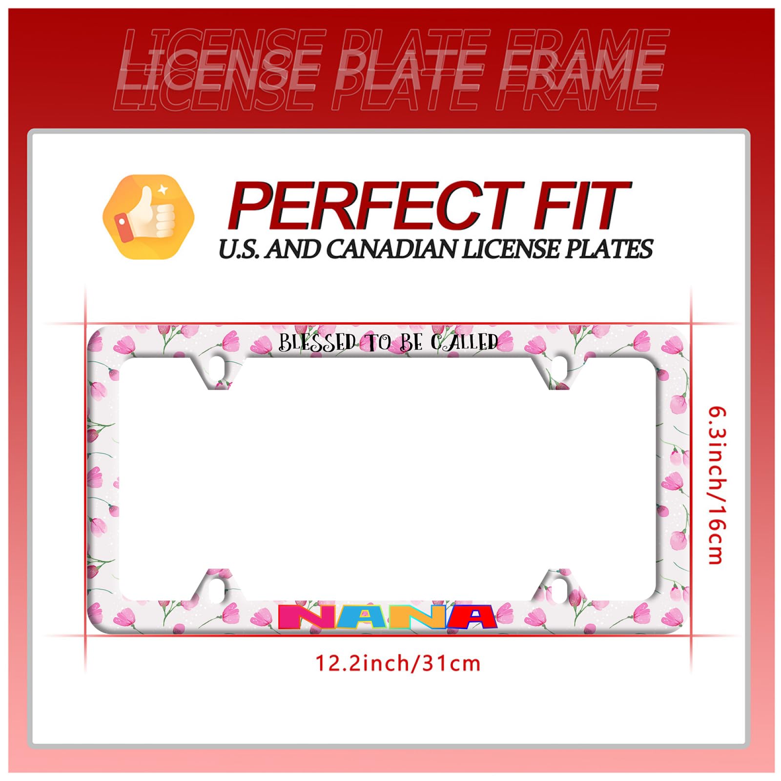 Blessed To Be Called Nana License Plate Frame Floral Christianity License Plate Colorful Stainless Steel Auto Parts Funny Licens