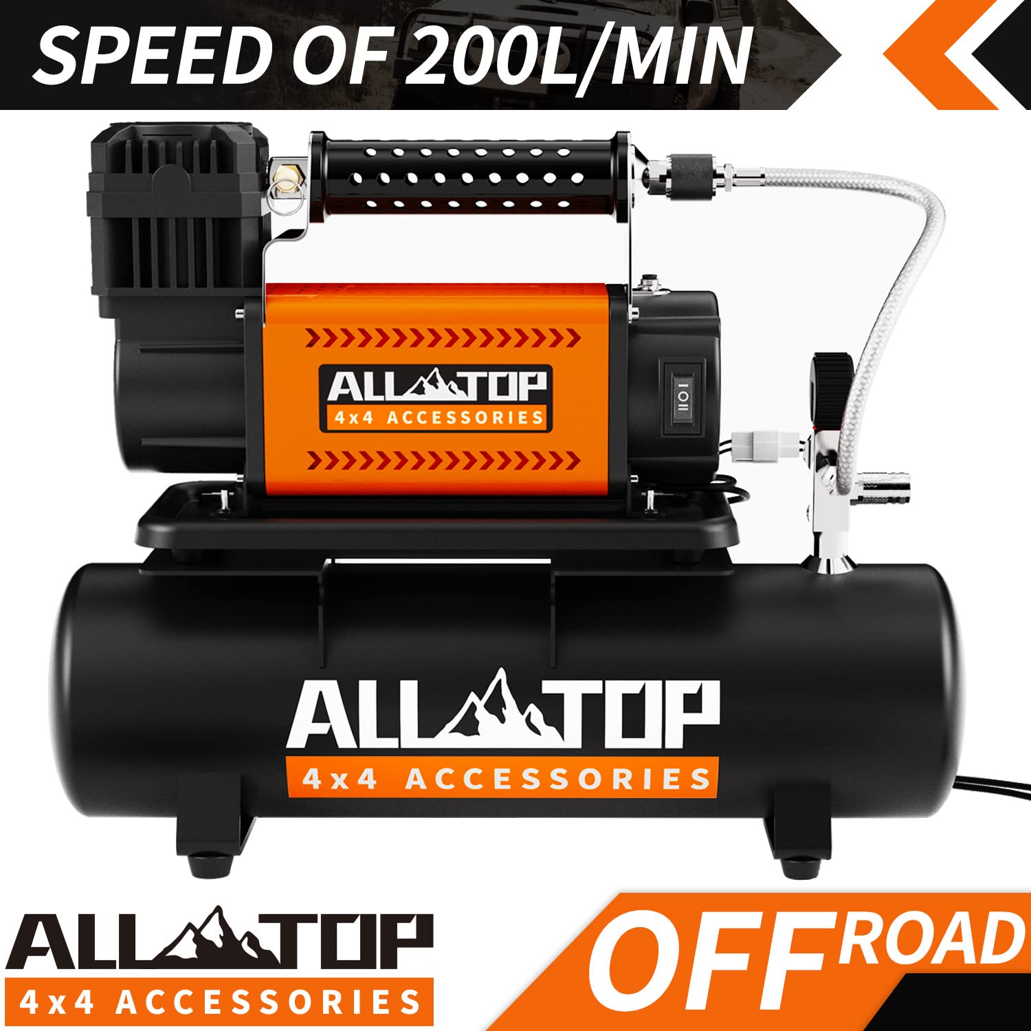 ALL-TOP 12V Air Compressor Kit - 6L Oil-Free Tank, 200 L/Min, Max 150PSI for Truck & SUV Tires