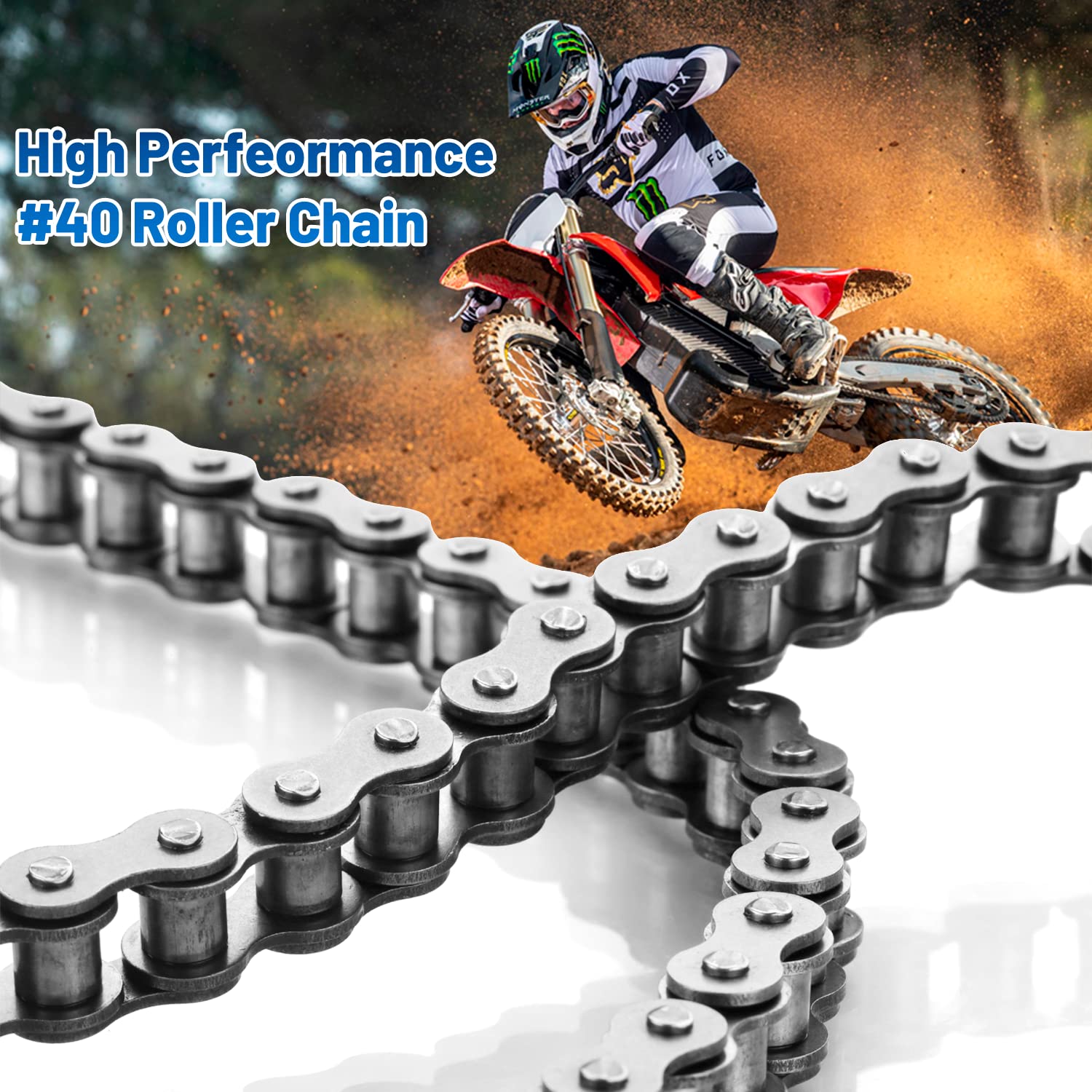 Belleone #40 Roller Chain - 10 Feet Carbon Steel Chain with 5 Connecting Links for Go Karts, Mini Bikes, ATVs, and More