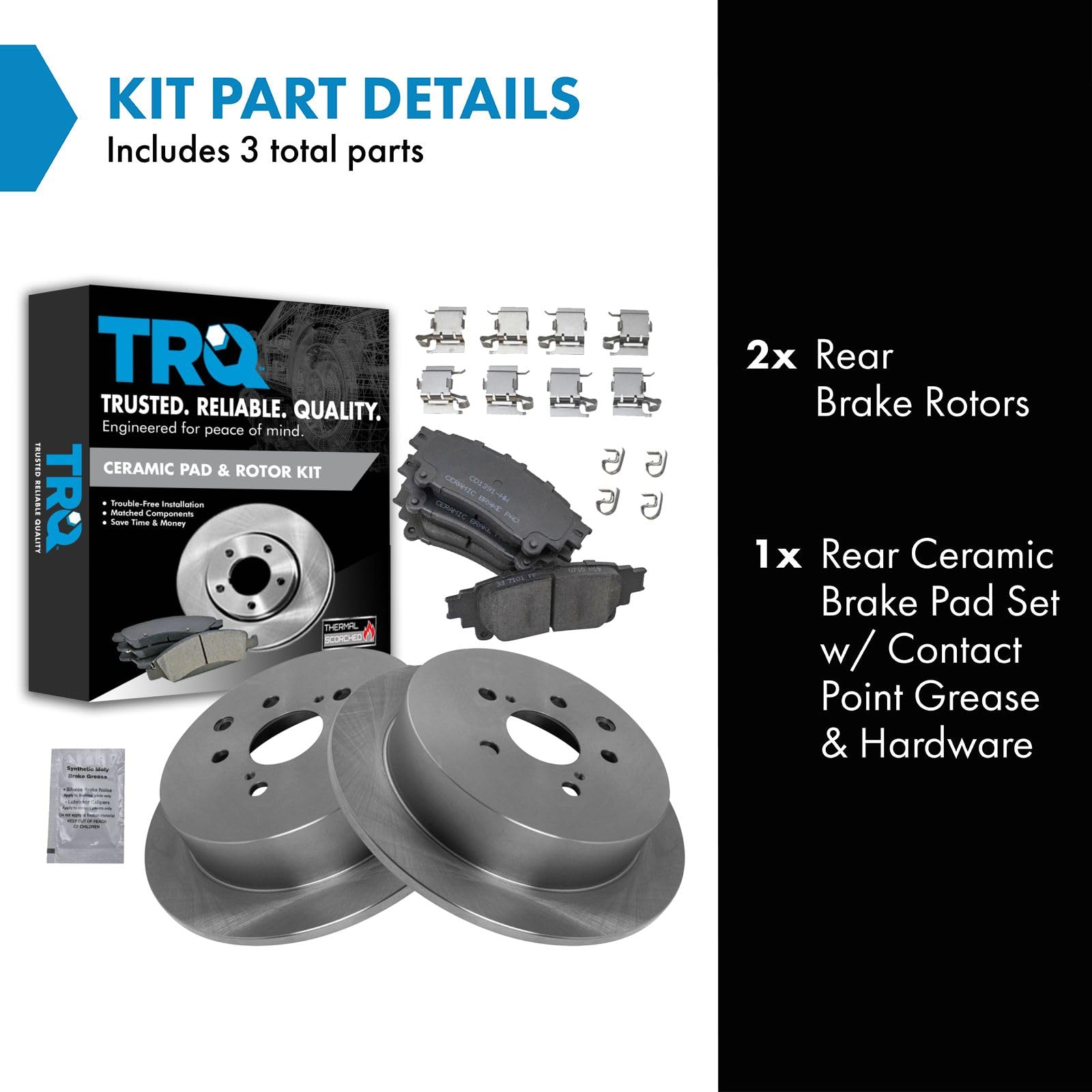 TRQ Rear Brake Pad & Rotor Kit Brake Pads Brake Rotor Ceramic Compatible with 2010-2015 Lexus RX350 RX450h 2014-2019 Toyota High