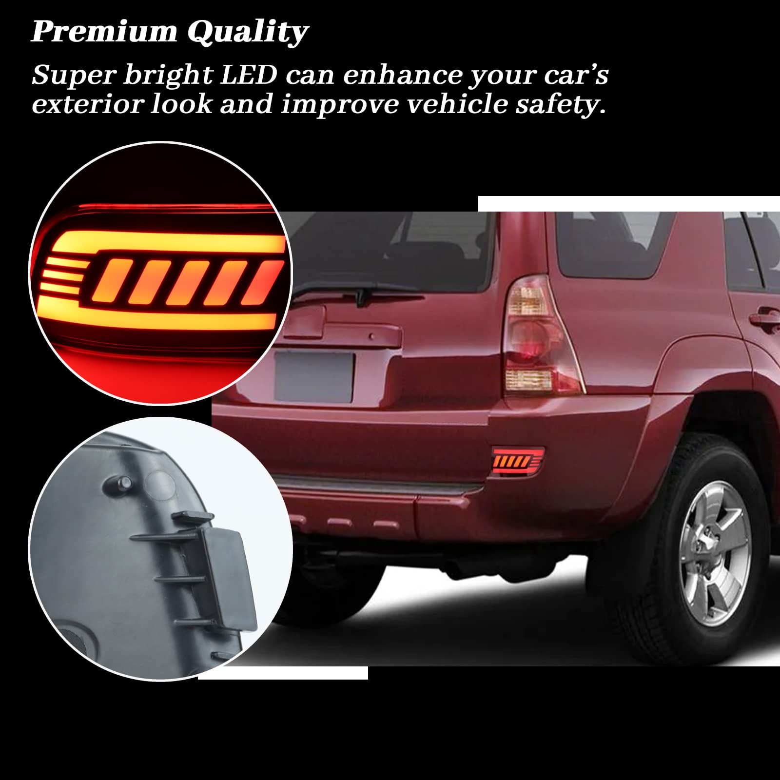 BINQIGOO LED Rear Bumper Reflector Lights Kit for 2003-2005 4Runner & 2002-2009 Land Cruiser Prado, 3 in 1 Design, Red