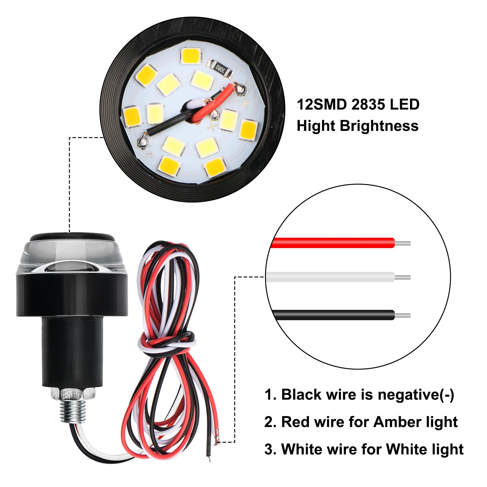 Linkstyle 2PCS Motorcycle Turn Signal Light, 12 LEDs Amber/White Waterproof Indicator Lamp, 1.81"x0.72", Model 8542079856