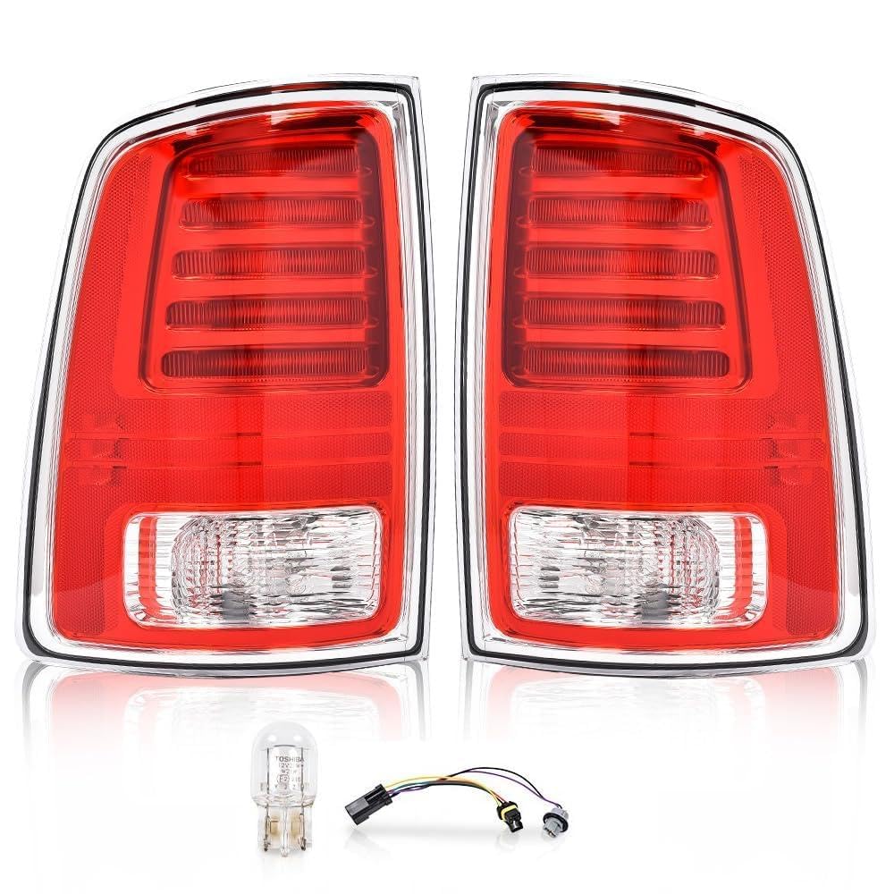DOTCOM LED Tail Lights Assembly Pair Fit Dodge Ram 1500 2013-2018, Fit Dodge Ram 2500 3500 2014-2018 w/Bulbs Rear Brake Lamps 68