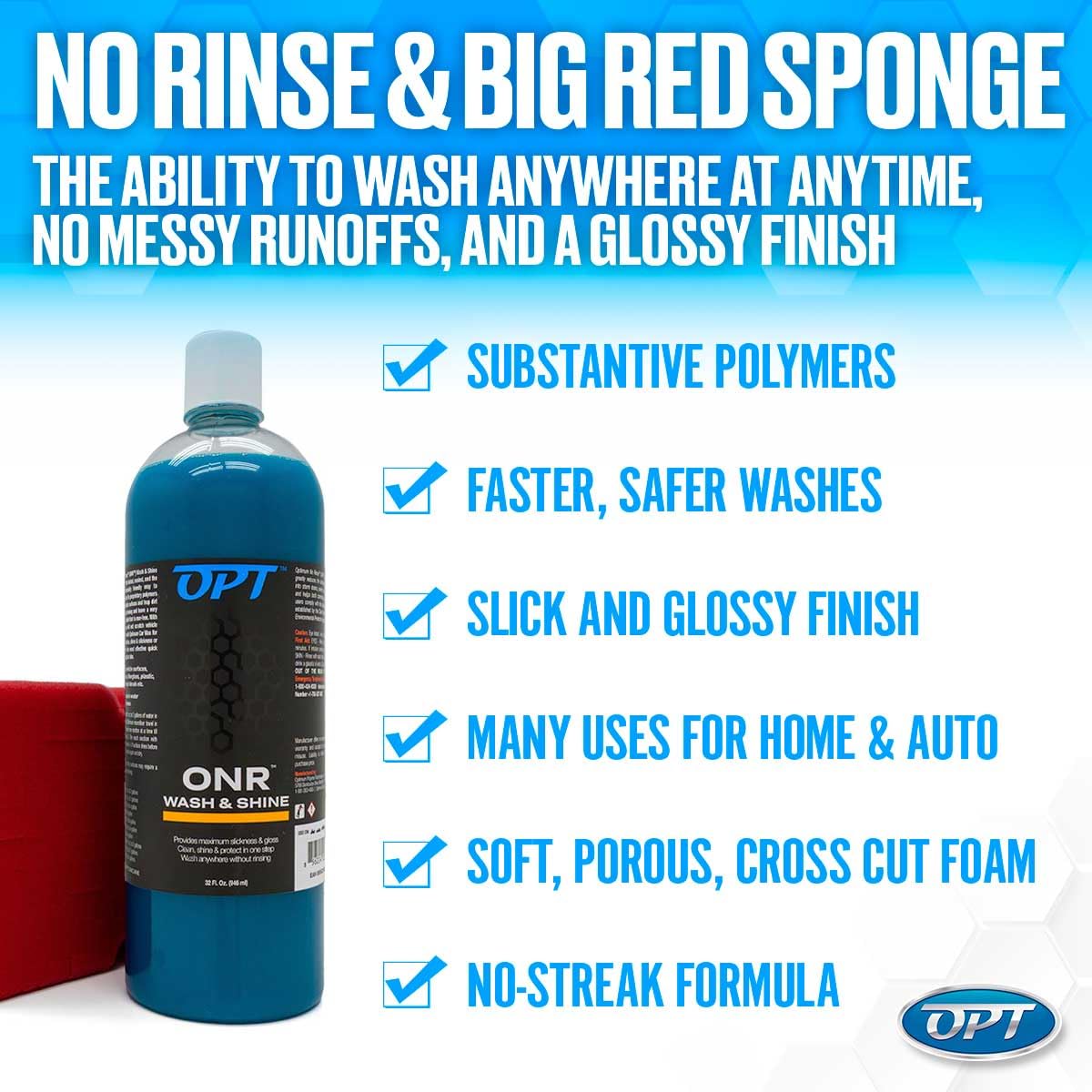 Optimum ONR Microfiber Car Drying Towel & BRS Big Red Sponge Kit, 32 oz, Blue/Red, Model 26262, Ideal for Detailing Cars, Trucks, Motor