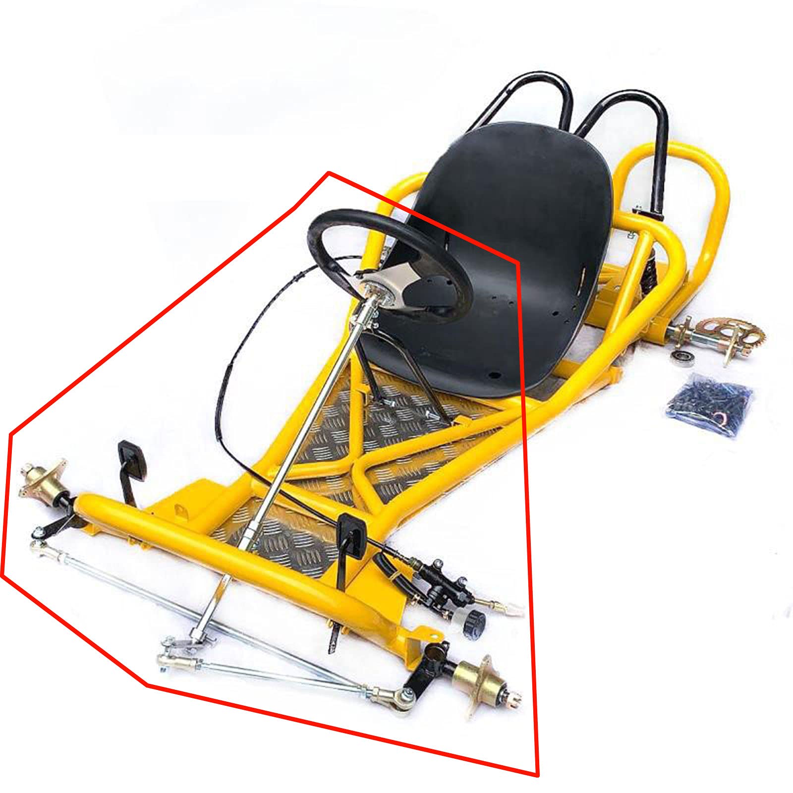 CHUNILLE Front Axle Kit Steering Assembly for 168cc Go Kart, Tie Rod, Black, Model YCZYQ-4761