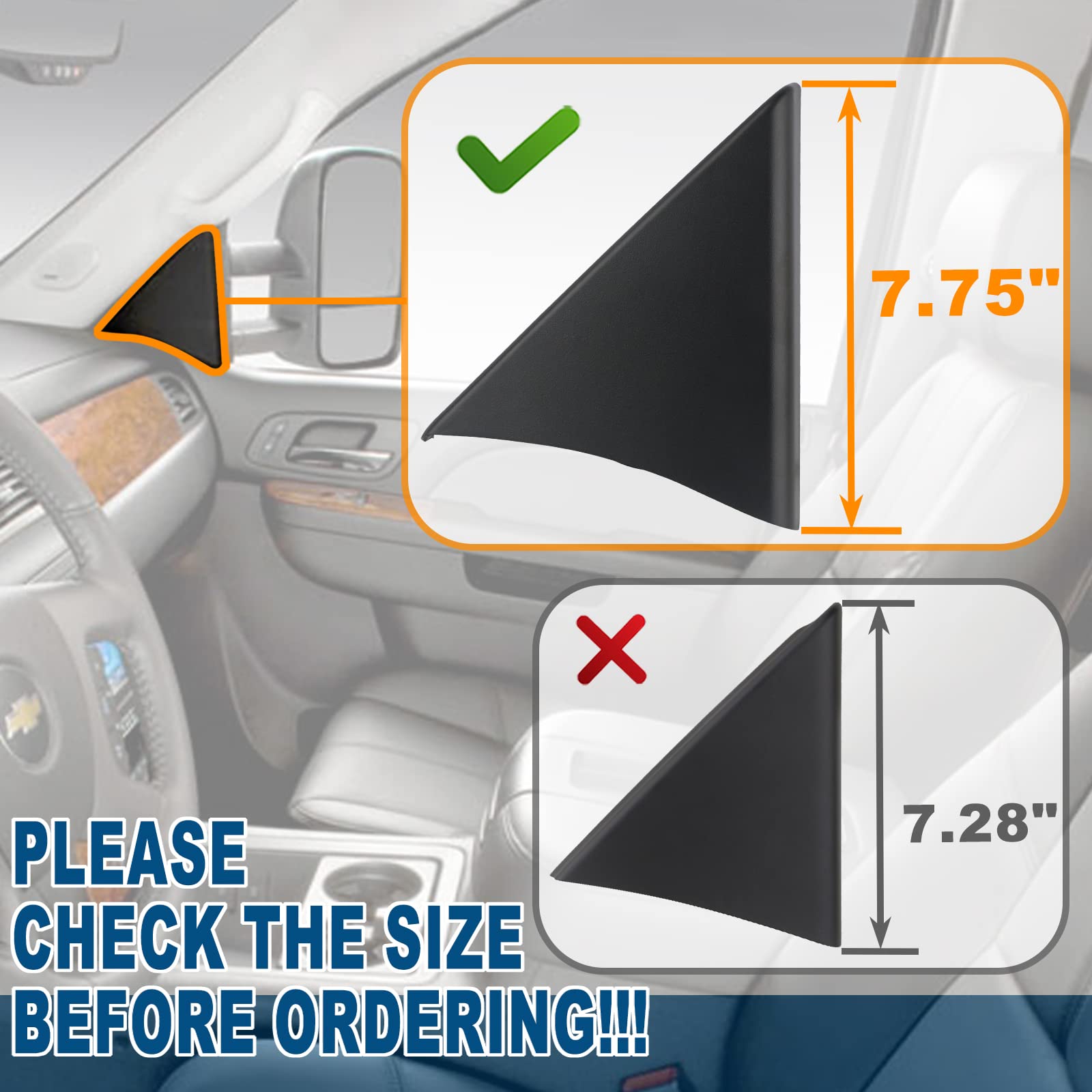 APPERFiT Front Door Upper Trim Panel Triangle Cover, Black, Size 7.75'' - Fits 2007-2013 Chevy Avalanche, Silverado, Suburban, Tahoe, GMC Sierra, Yukon