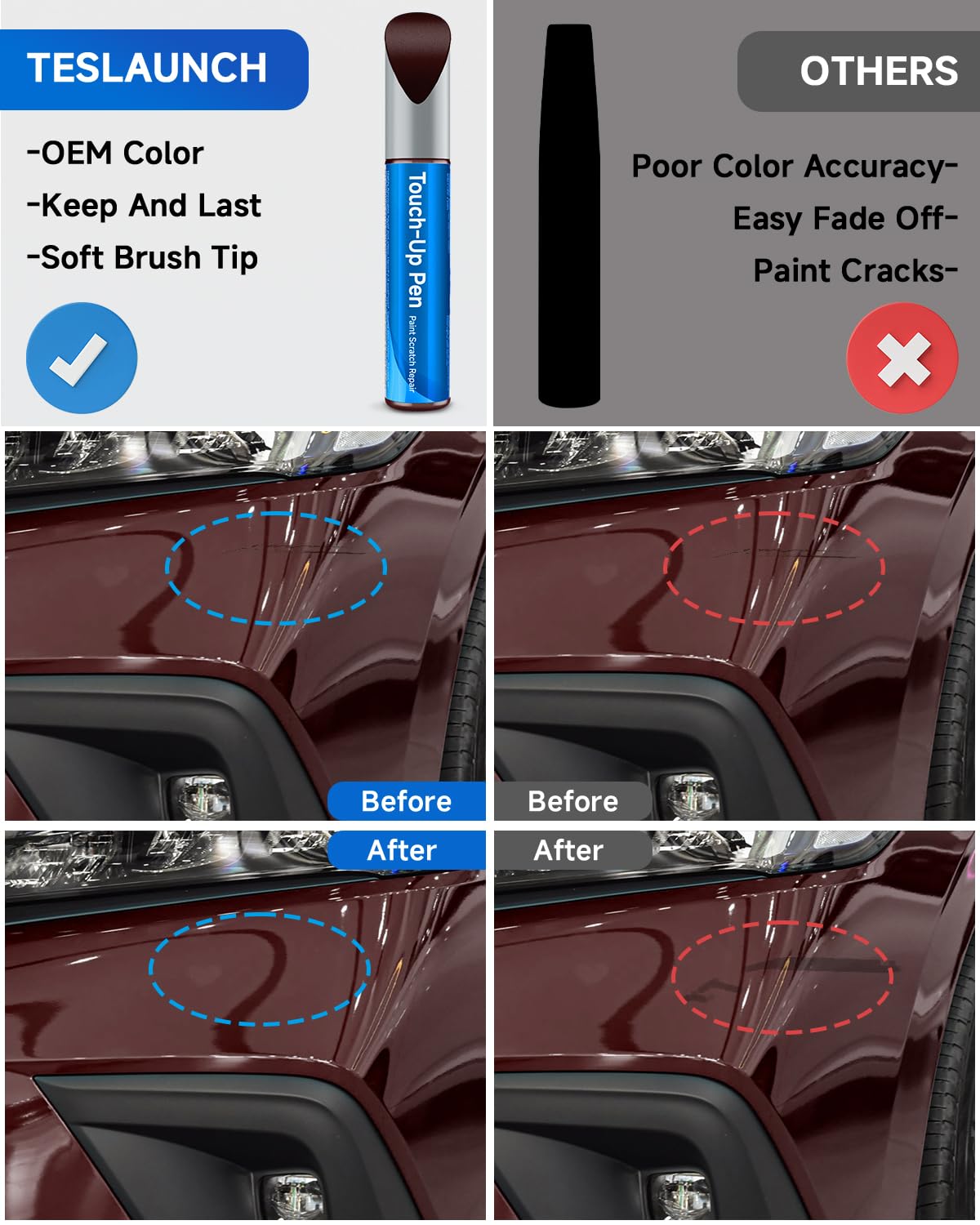 RSACET Touch Up Paint R-529P Dark Cherry Pearl, 0.41 Fl Oz, Compatible with Honda Accord/C, Exact Match Car Scratch Repair
