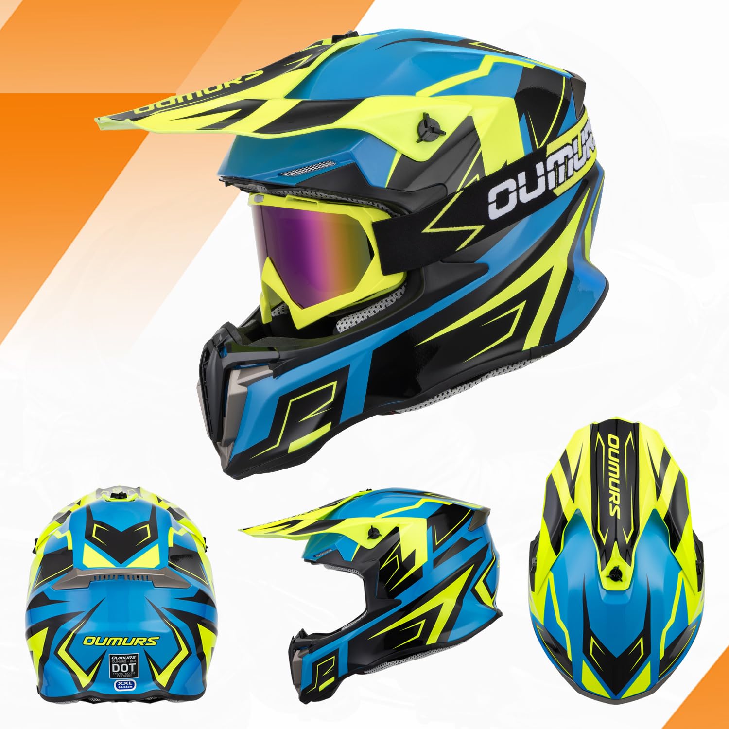 Oumurs Adult Atv Dirt Bike Helmet With Gloves & Mask Adjustable Sun Visor Motorcycle Adult Helmet Off-Road Motocross Downhill Mo
