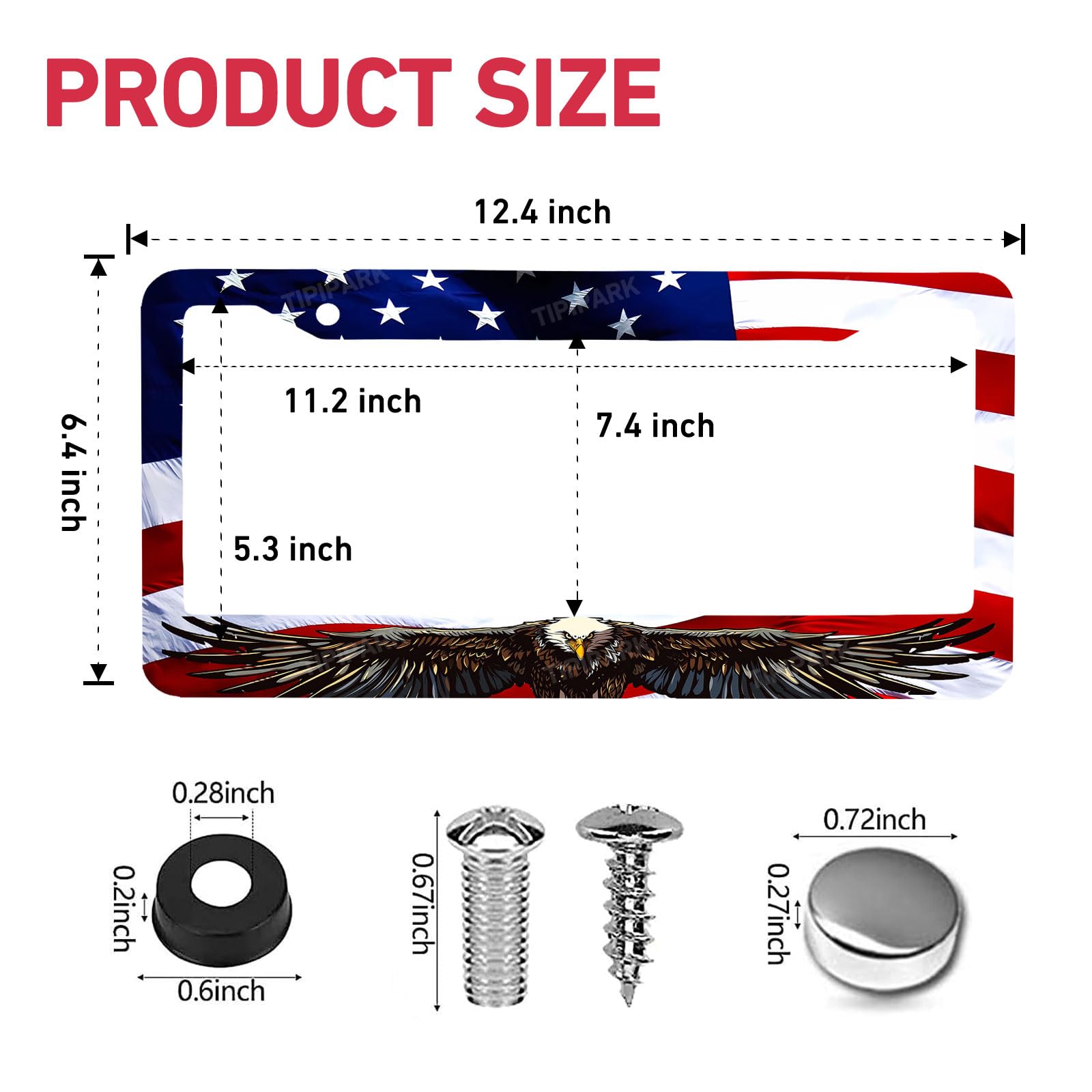 TIPIPARK American Flag Eagle License Plate Frame - 2 Packs, Universal Stainless Steel, Rustproof, AFE Color for Cars