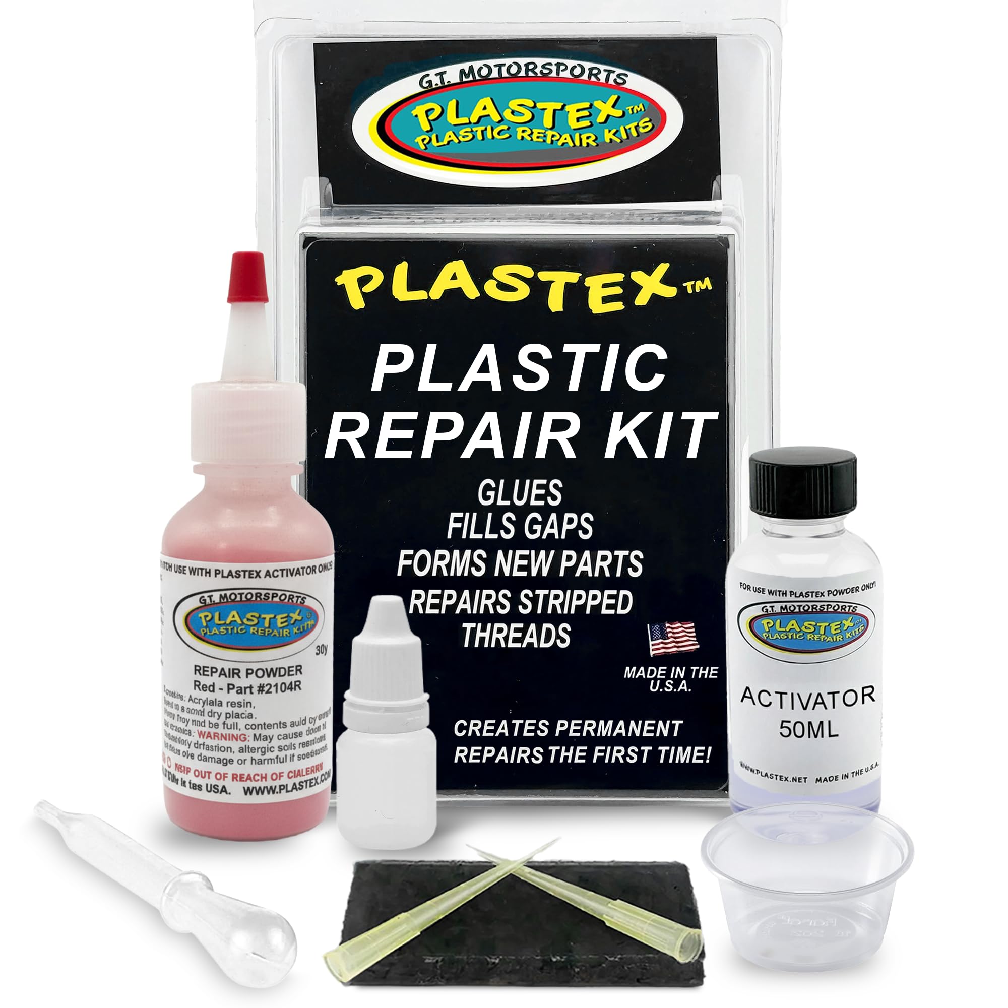 Plastex Plastic Repair Kits - Easily Glue, Repair or Remake Broken Plastic, Fiberglass, Wood & More! (Standard Red Kit)