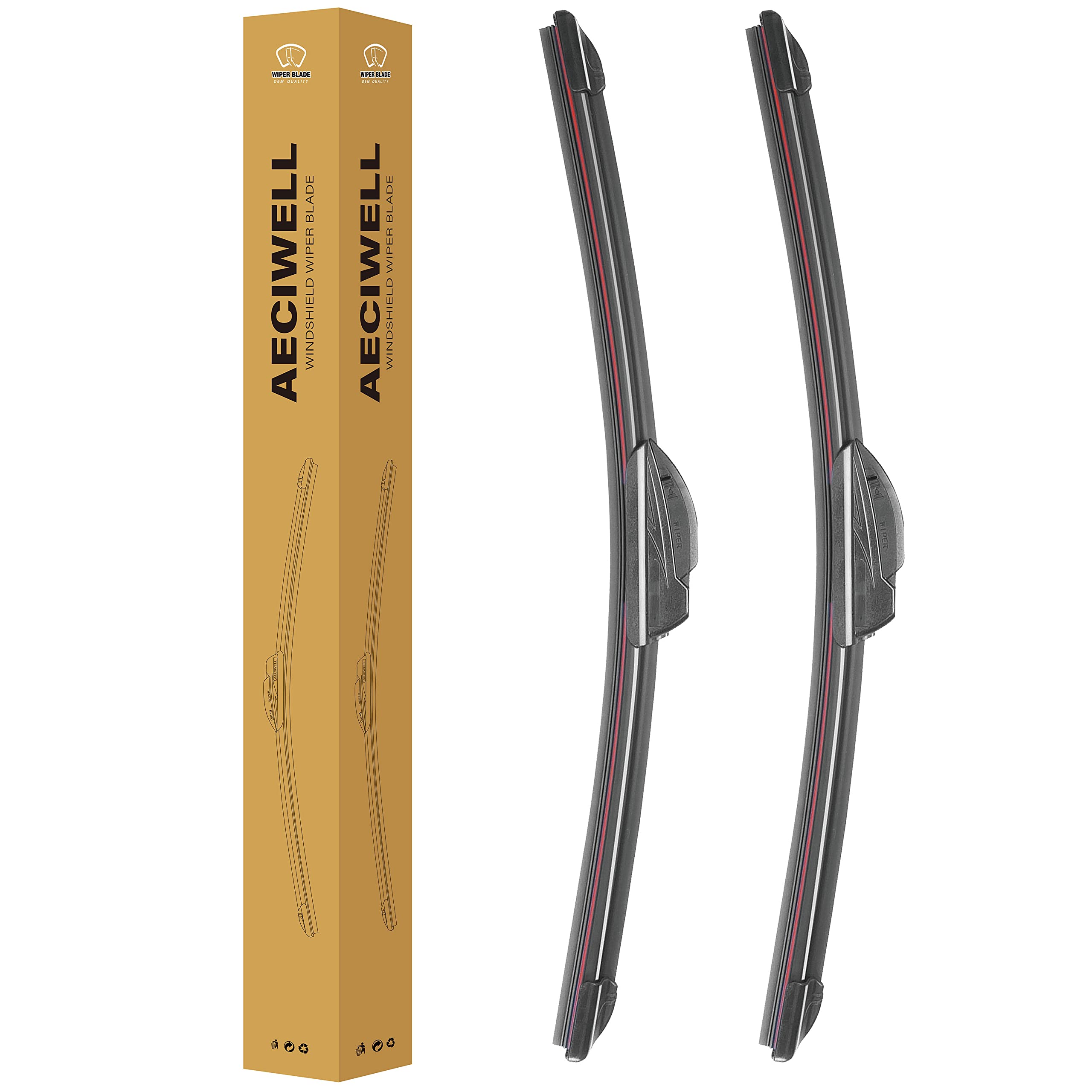 Aeciwell Windshield Wipers Oem Quality 24' + 21' Premium All-Season Wiper Blades Automotive Replacement Windshield Wiper Blades For U/J Hook (Set Of 2)…
