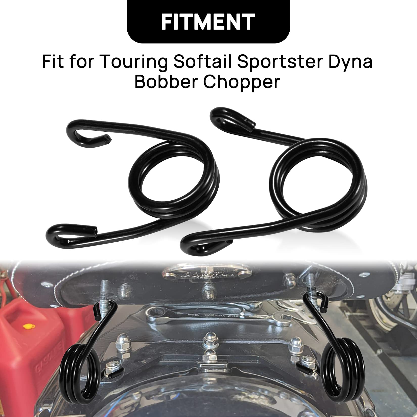 PSLER Motorcycle Solo Seat Springs, 3.15 Inches, Alloy Steel, Black, Model RS0148-VBA, 2 Pieces for Touring, Softail, Sportster, Dyna, Bob
