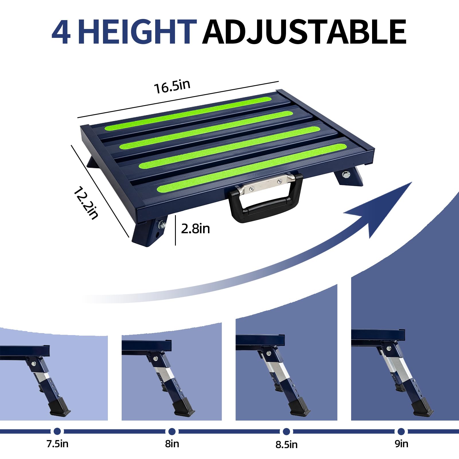 GarfatolRv Aluminum RV Steps - 4-Level Adjustable Step Stool, Non-Slip, Supports 1000 lbs, 16.5"x12.2", Blue, Model RSP-