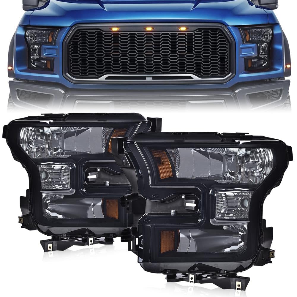 ANDPLAY Front Headlights Assembly Headlamps Pair Fit Ford F150 2015 2016 2017 (Not Fit Models with LED or HID Headlights) Smoky 