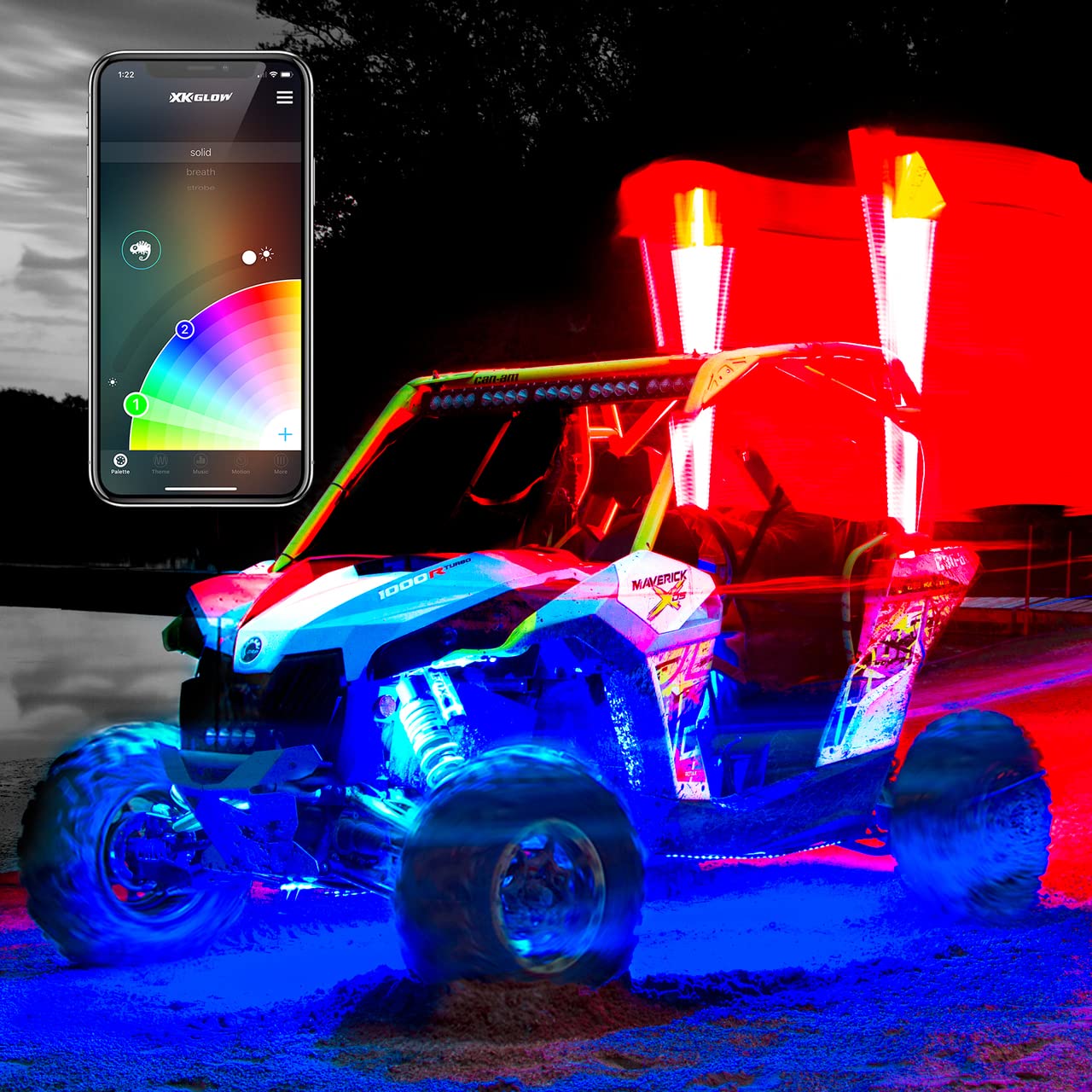 Xk Glow Xk-Whipc-Adv-Dm 2Nd Gen Led Dual Whip With Chrome Dual Mode Dash Controller - 32In.