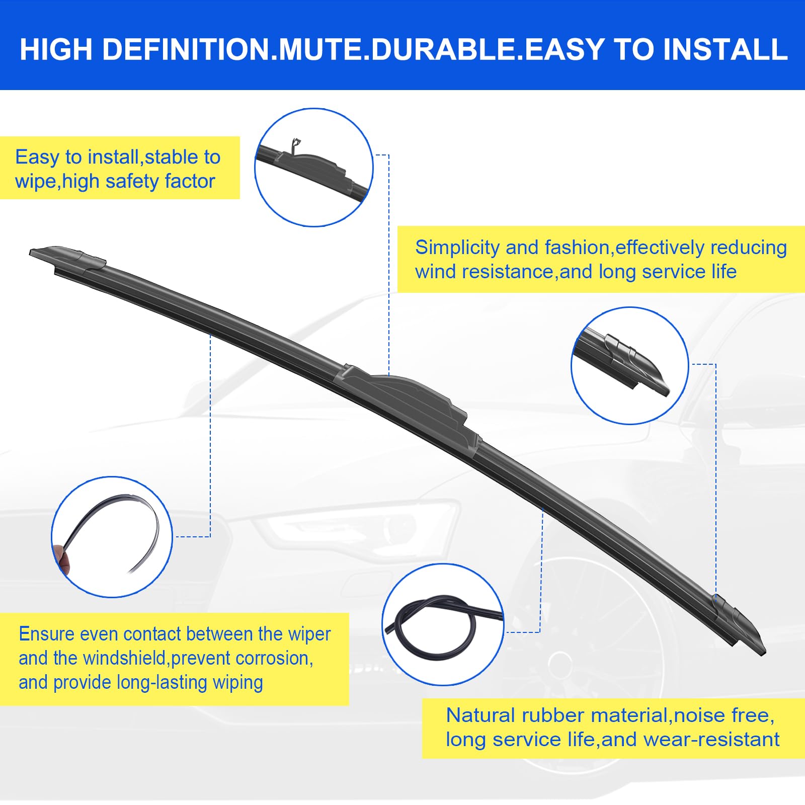 Oem Quality 22'' + 17'' Premium All-Seasons Durable Stable And Quiet Windshield Wiper Blades-J Hook Wipers(Set Of 2)