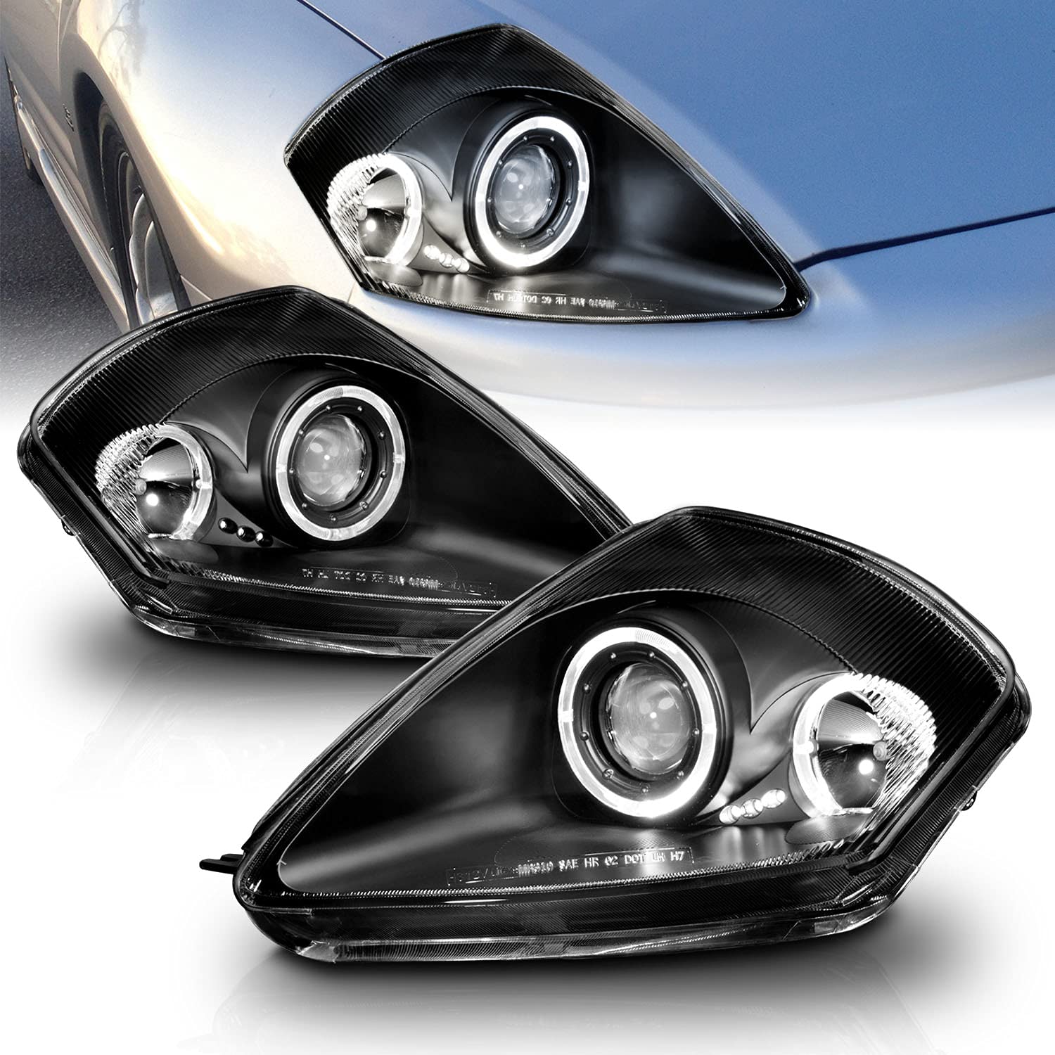 Amerilite Black Led Dual Halo Projector Replacement Headlights Set For 00-05 Mitsubihi Eclipse - Passenger And Driver Side