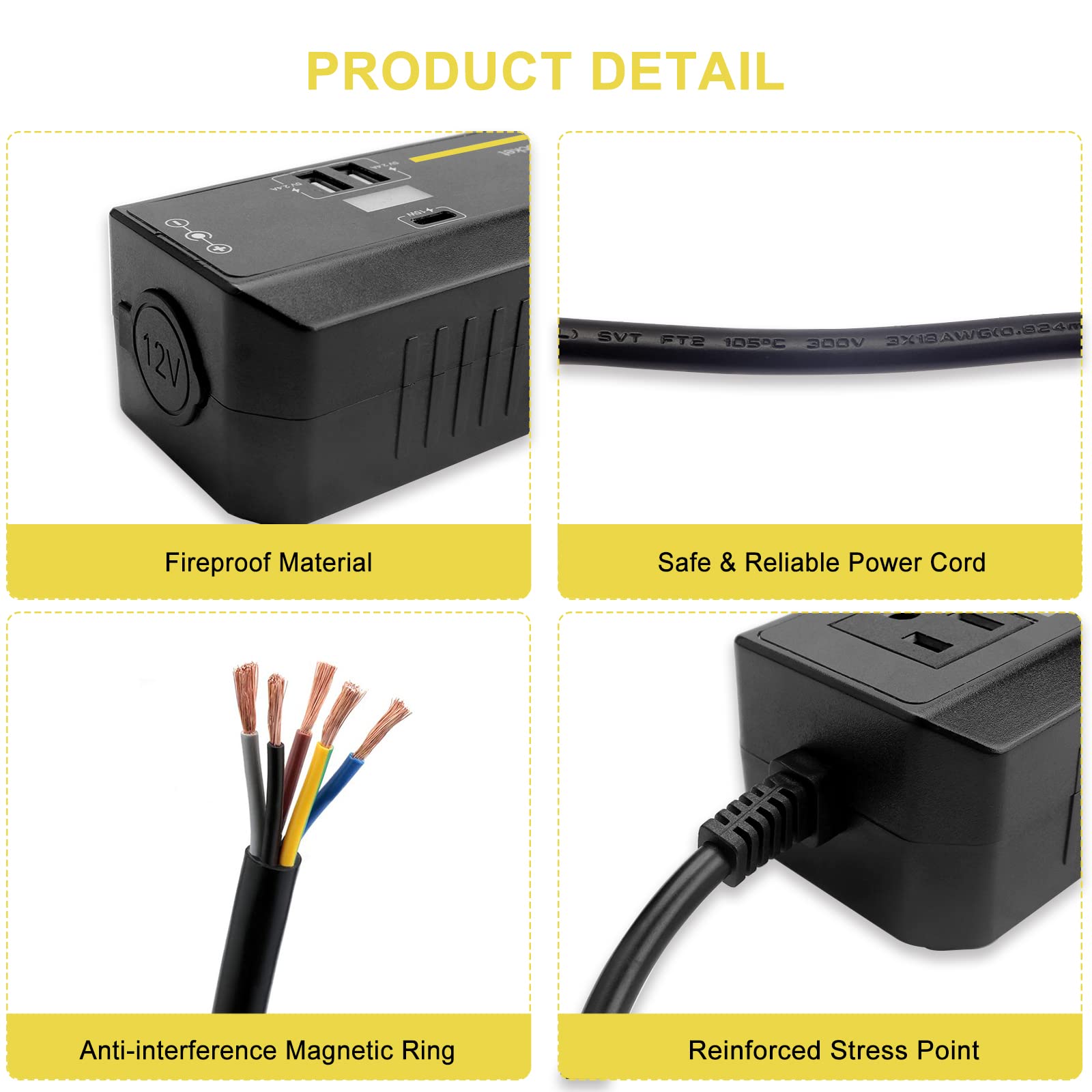 Bygd 4 In 1 Ac To Dc Converter, 120W Adapter 12V 10A Car Cigarette Converter Lighter Socket Cigarette Lighter Socket Power Adapt